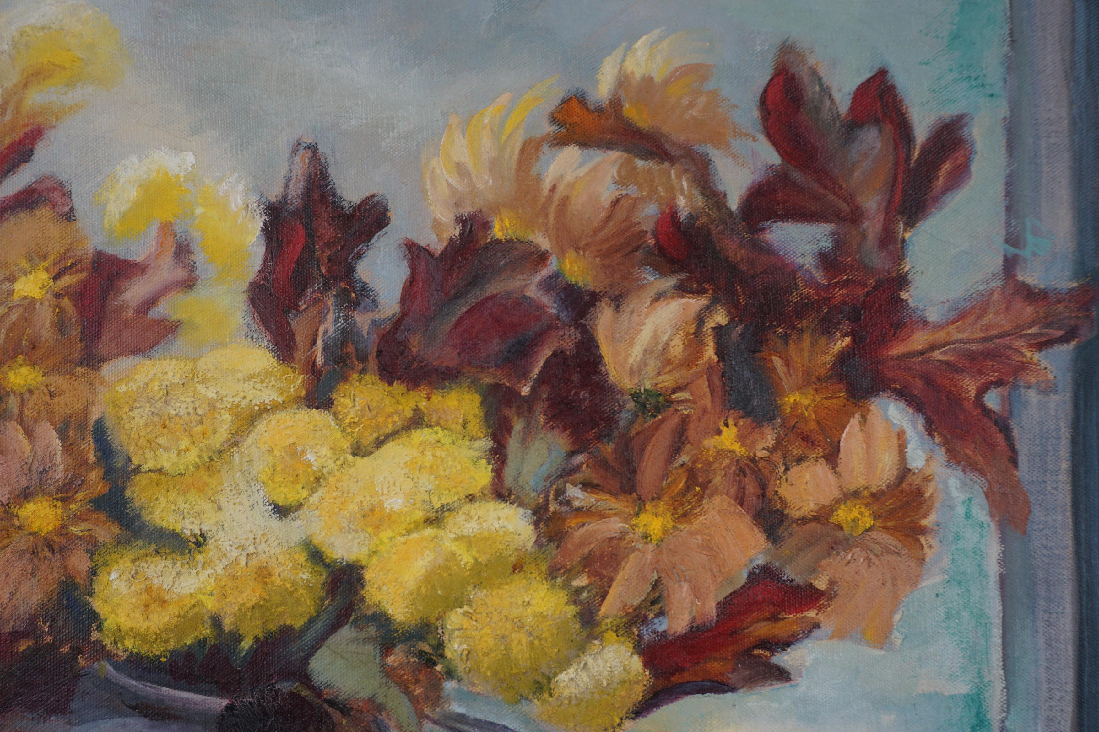 Mid Century Autumnal Oil Still Life in Style of Post Impressionist Albert Andre For Sale 1