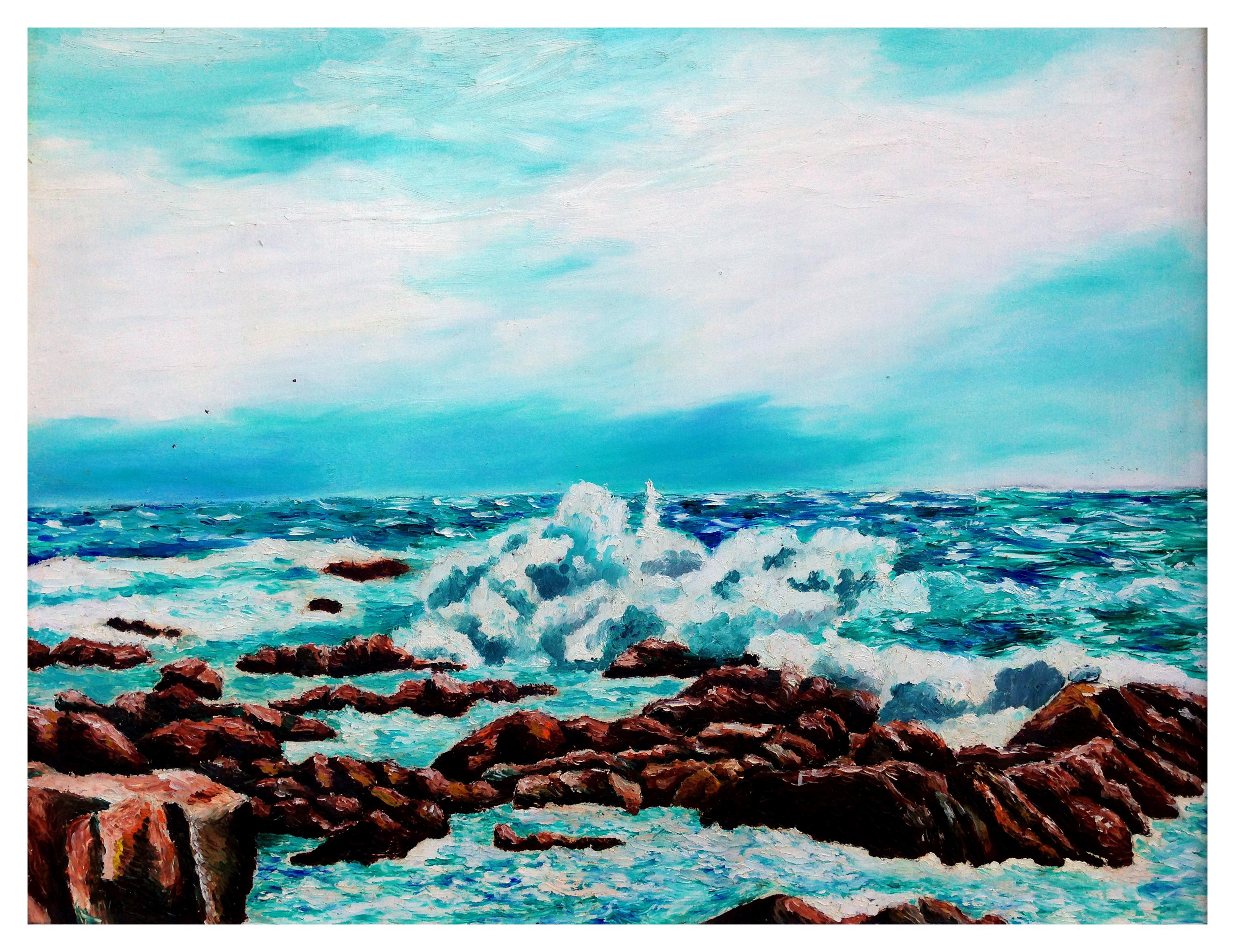 Mid Century Bright Waters California Seascape - Painting by Unknown