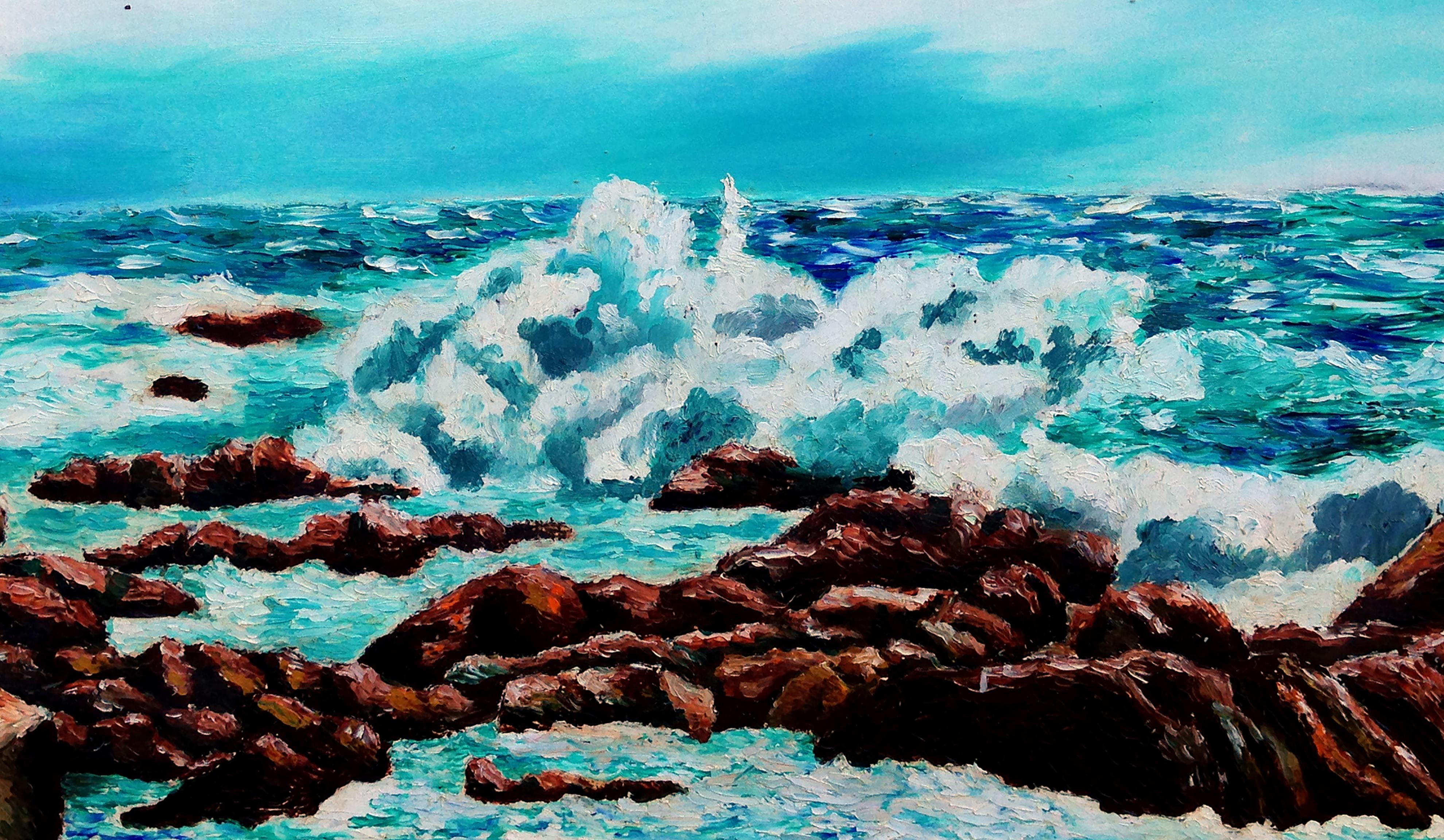 Mid Century Bright Waters California Seascape - American Impressionist Painting by Unknown