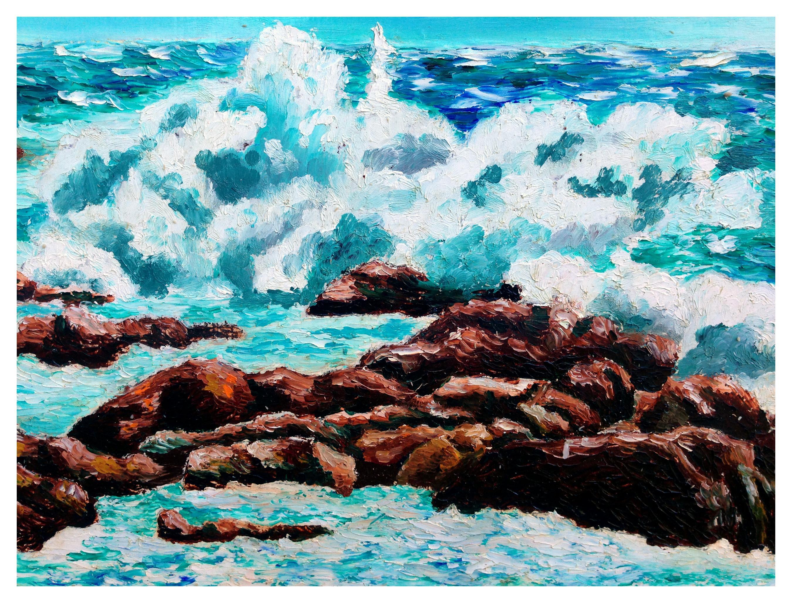 Paisaje marino californiano de mediados de siglo Bright Waters - Landscape Painting Marrón de Unknown