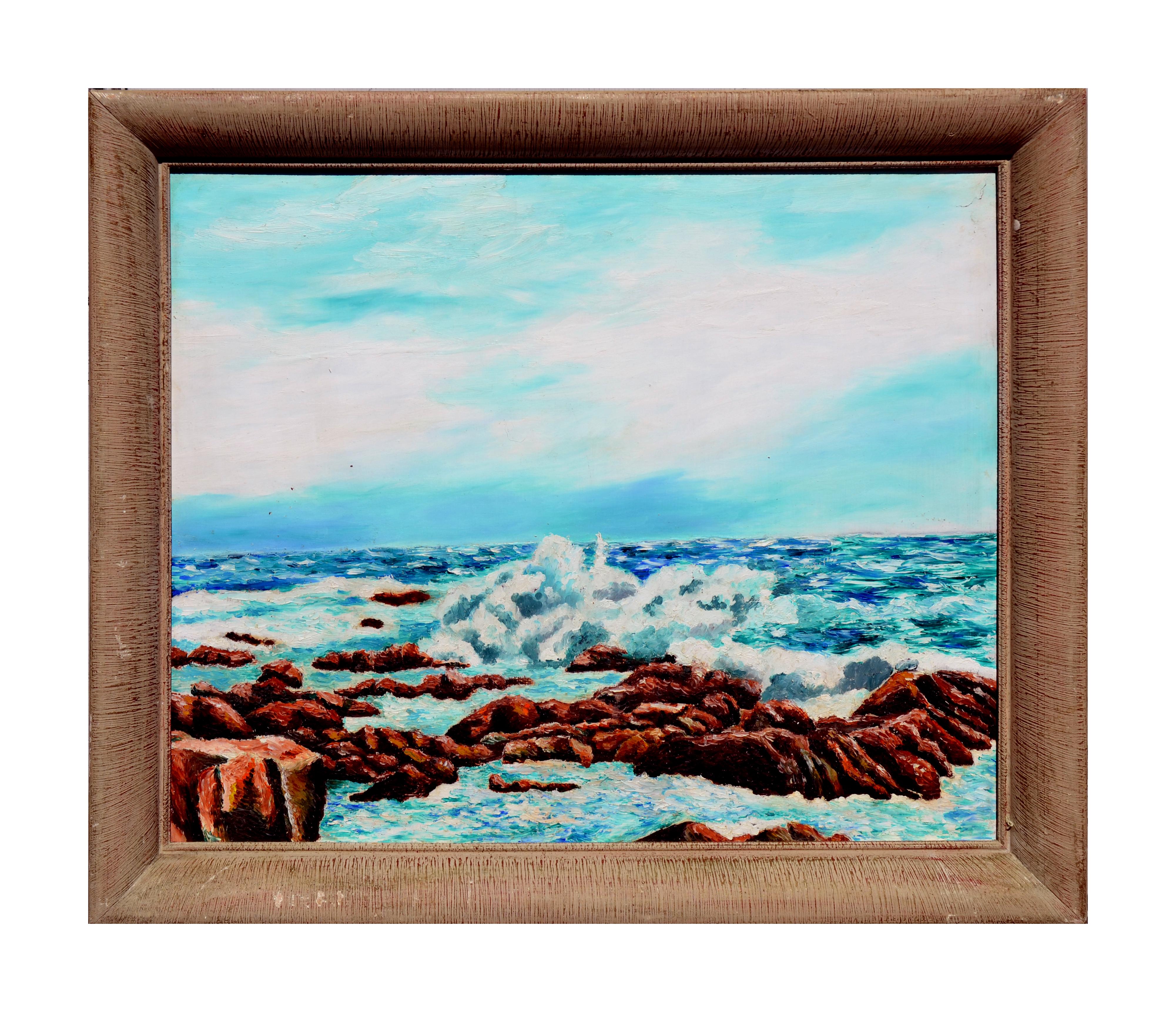 Unknown Landscape Painting - Mid Century Bright Waters California Seascape