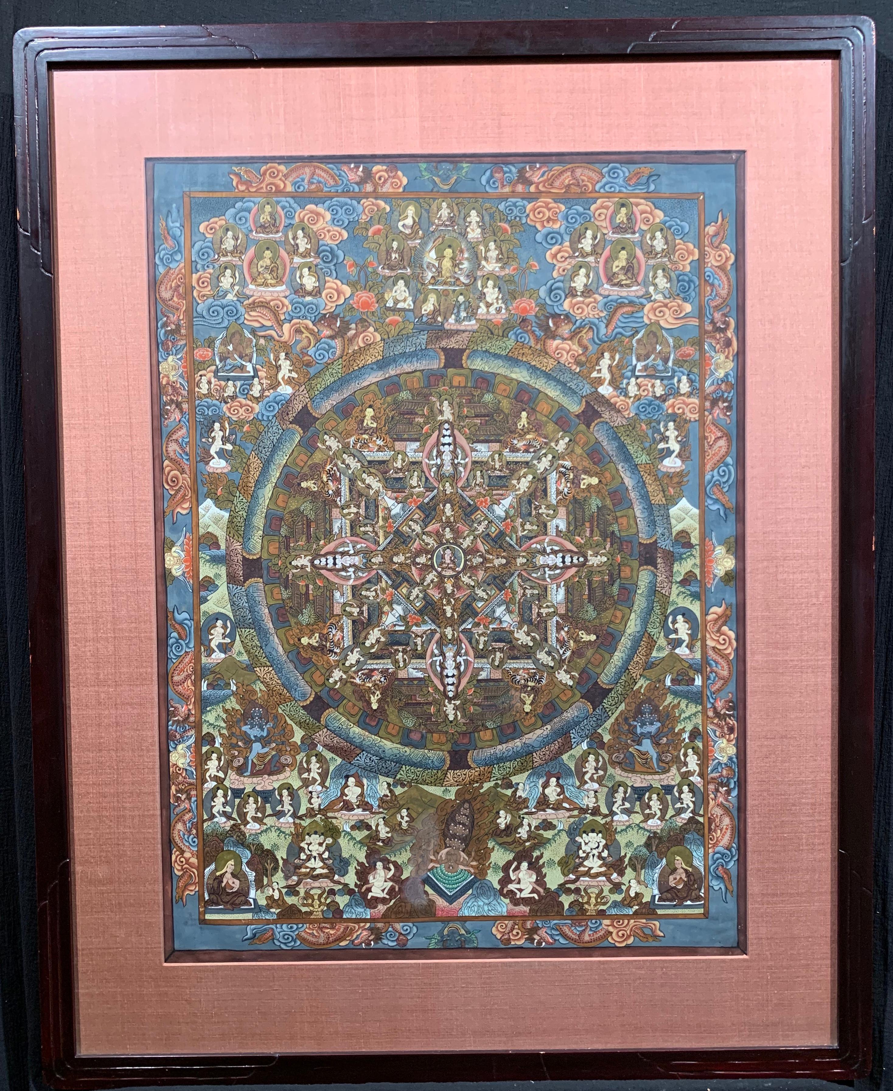 Mid-century Buddhist Tibetan Mandala Thangka painting 3