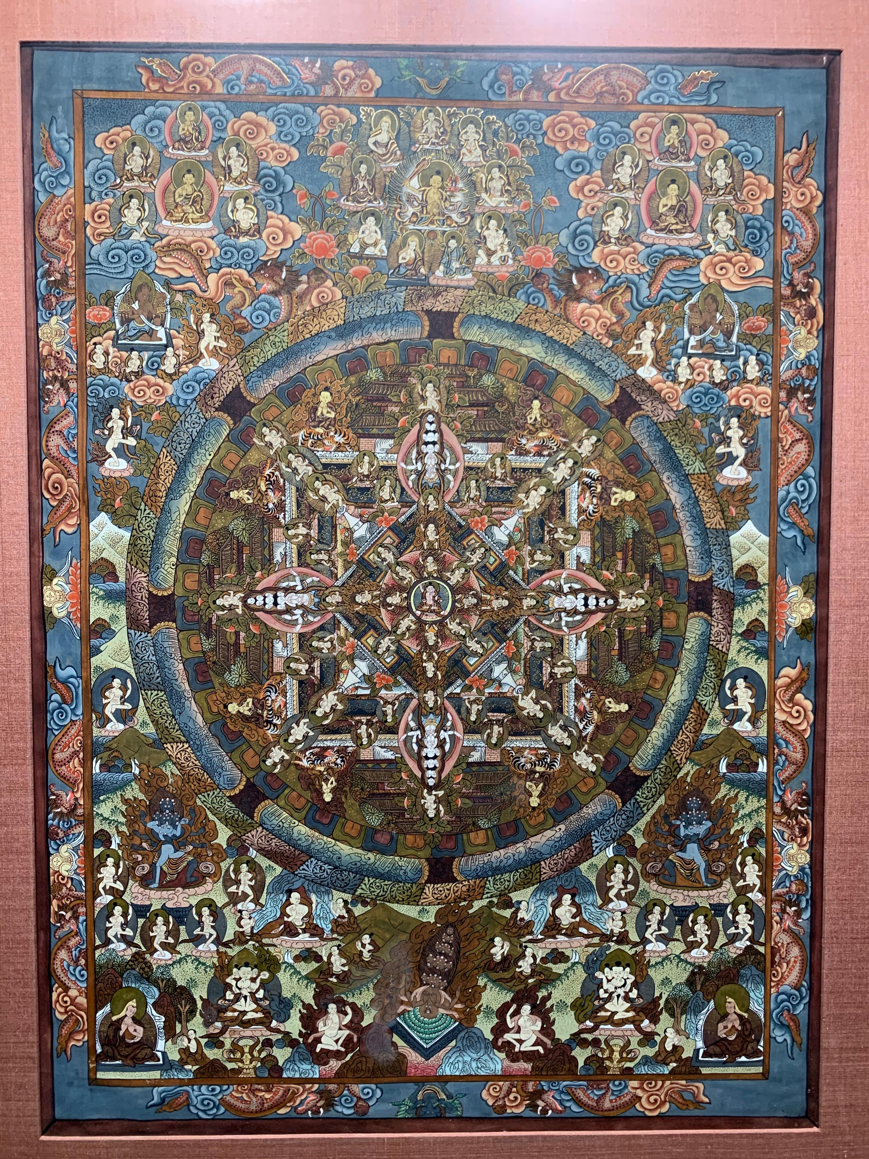 Unknown Abstract Painting - Mid-century Buddhist Tibetan Mandala Thangka painting