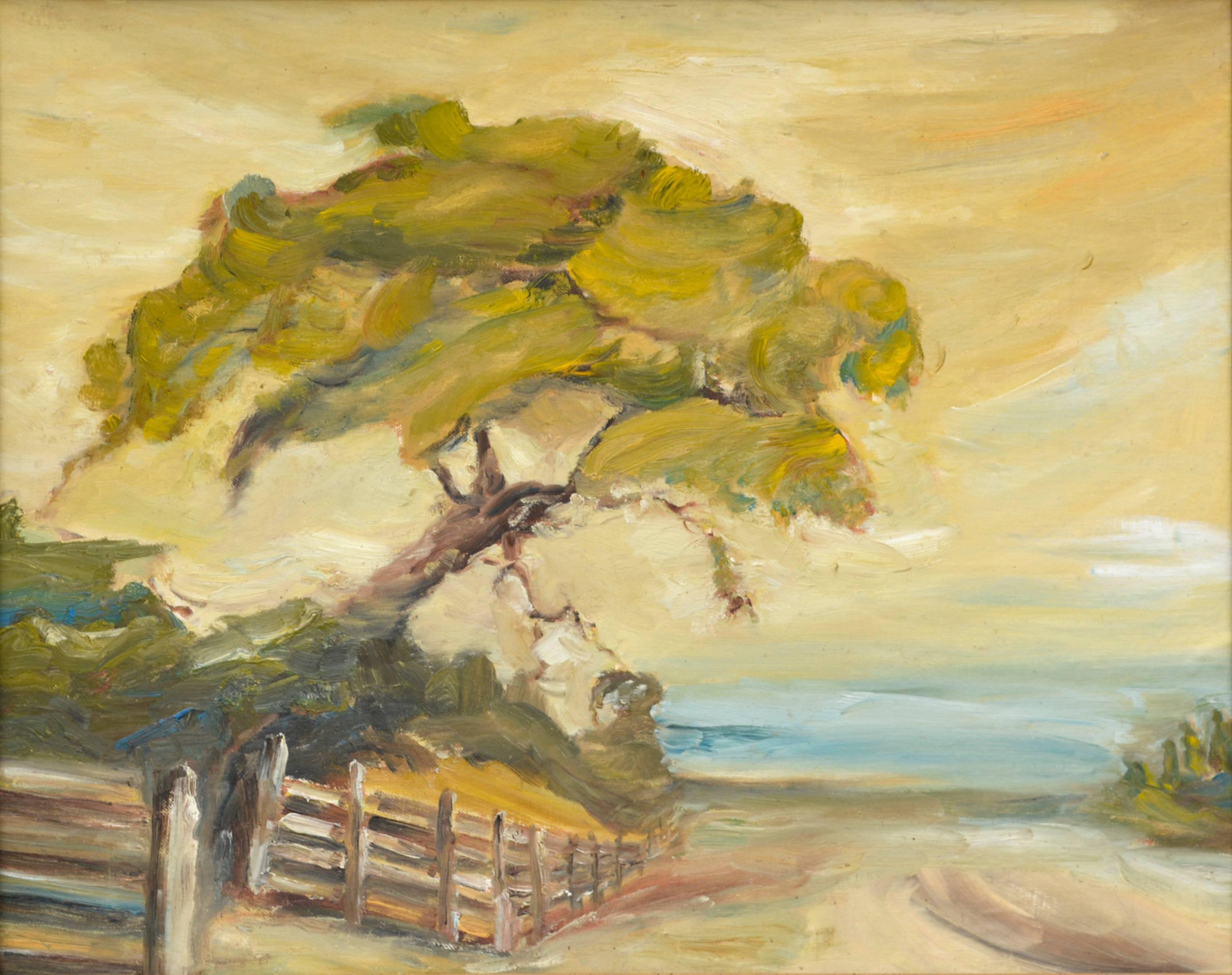 Mid Century Carmel Ranch Road - Painting by Unknown