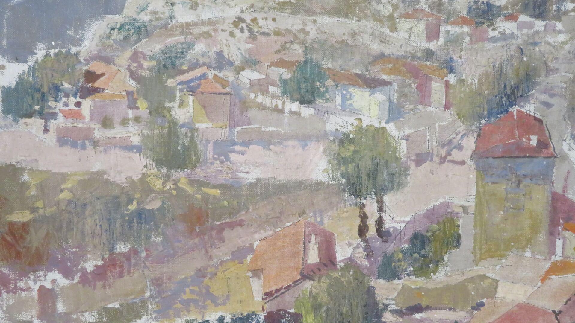 Pittura ad olio di un impressionista continentale della metà del secolo, firmata indistintamente GREECE ? - Painting di Unknown