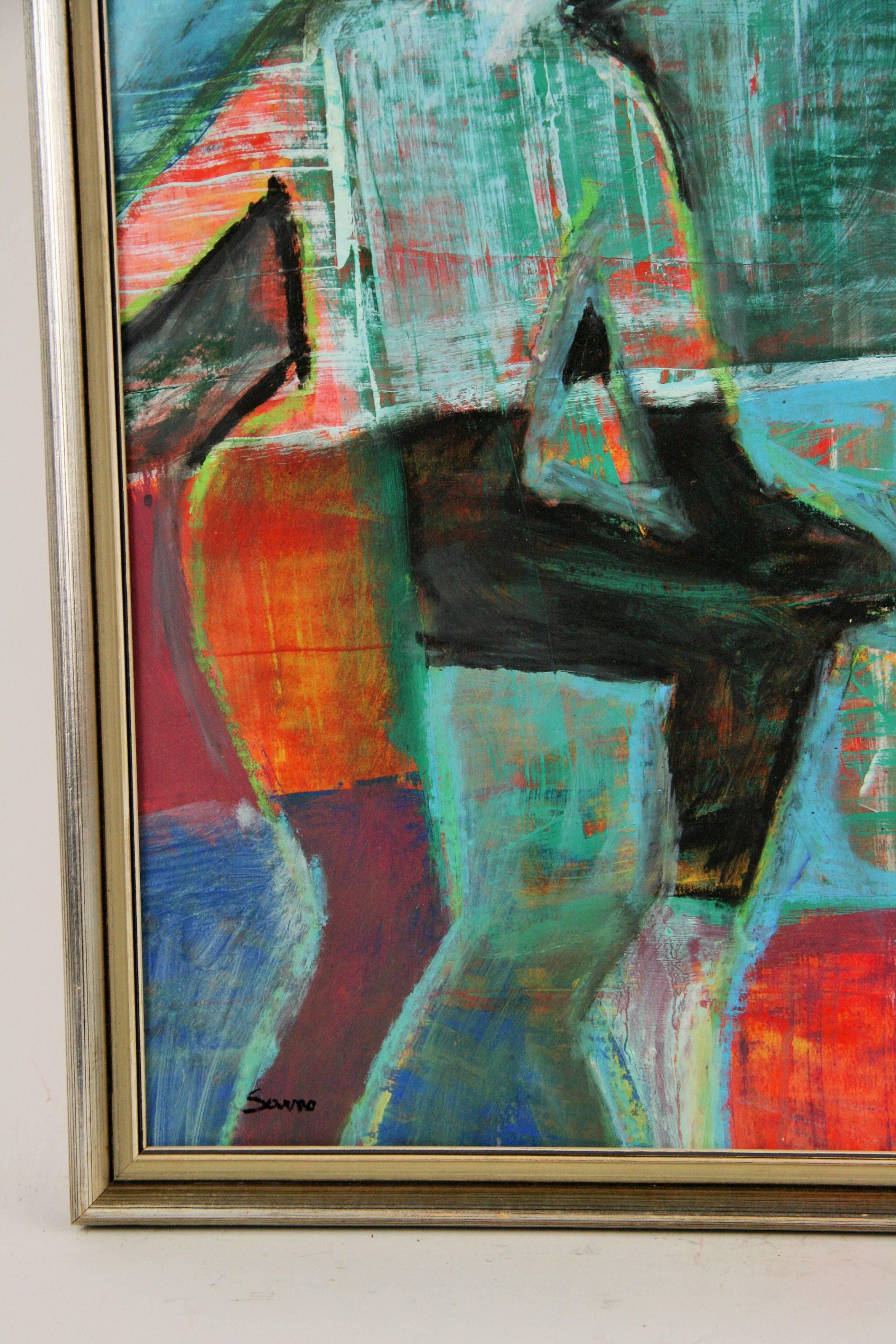 Cubo di metà secolo  Pittura figurativa moderna americana di Sarno - Abstract Painting Grigio di Unknown