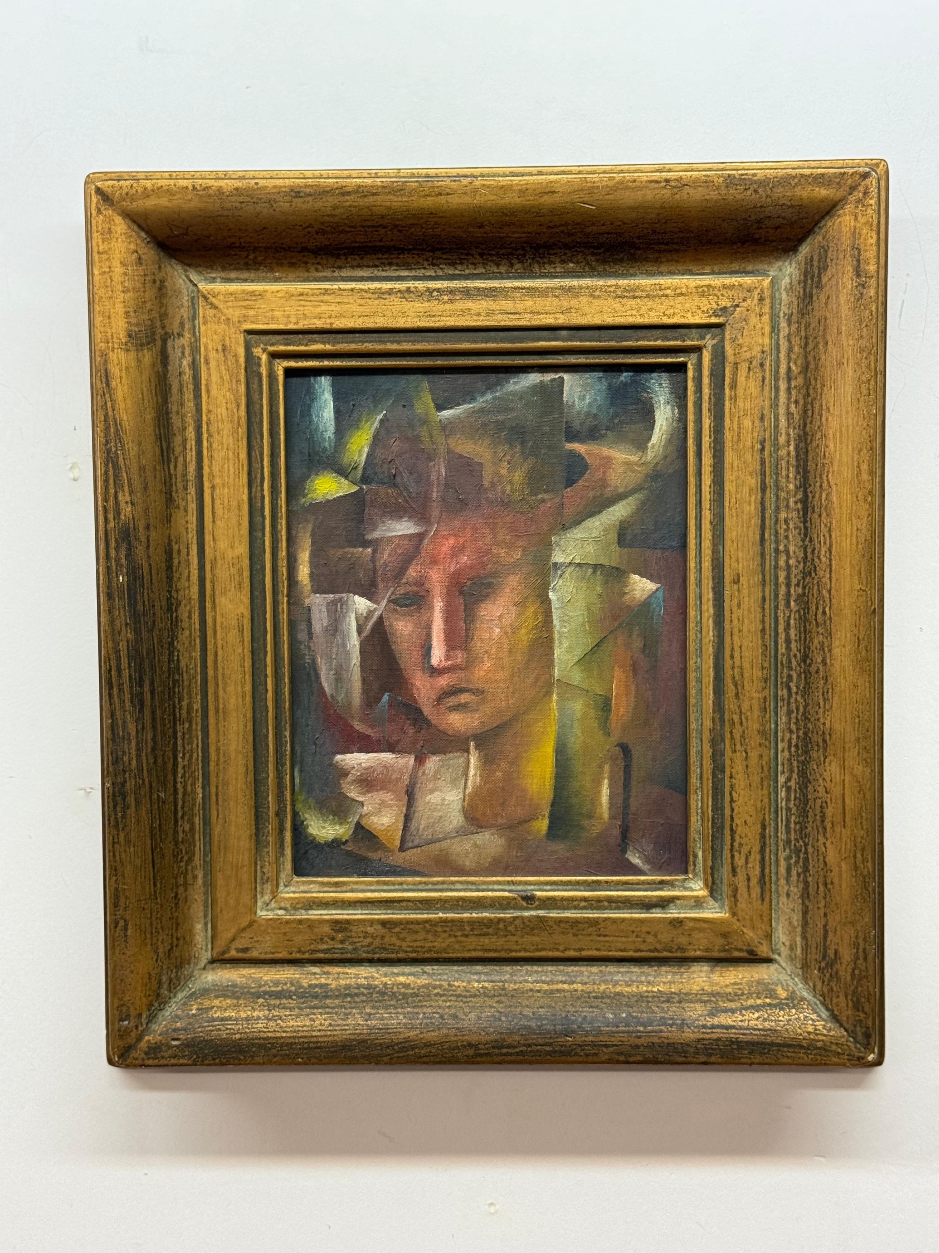 Mid-century Cubist Portrait of Harlequin  - Painting by Unknown