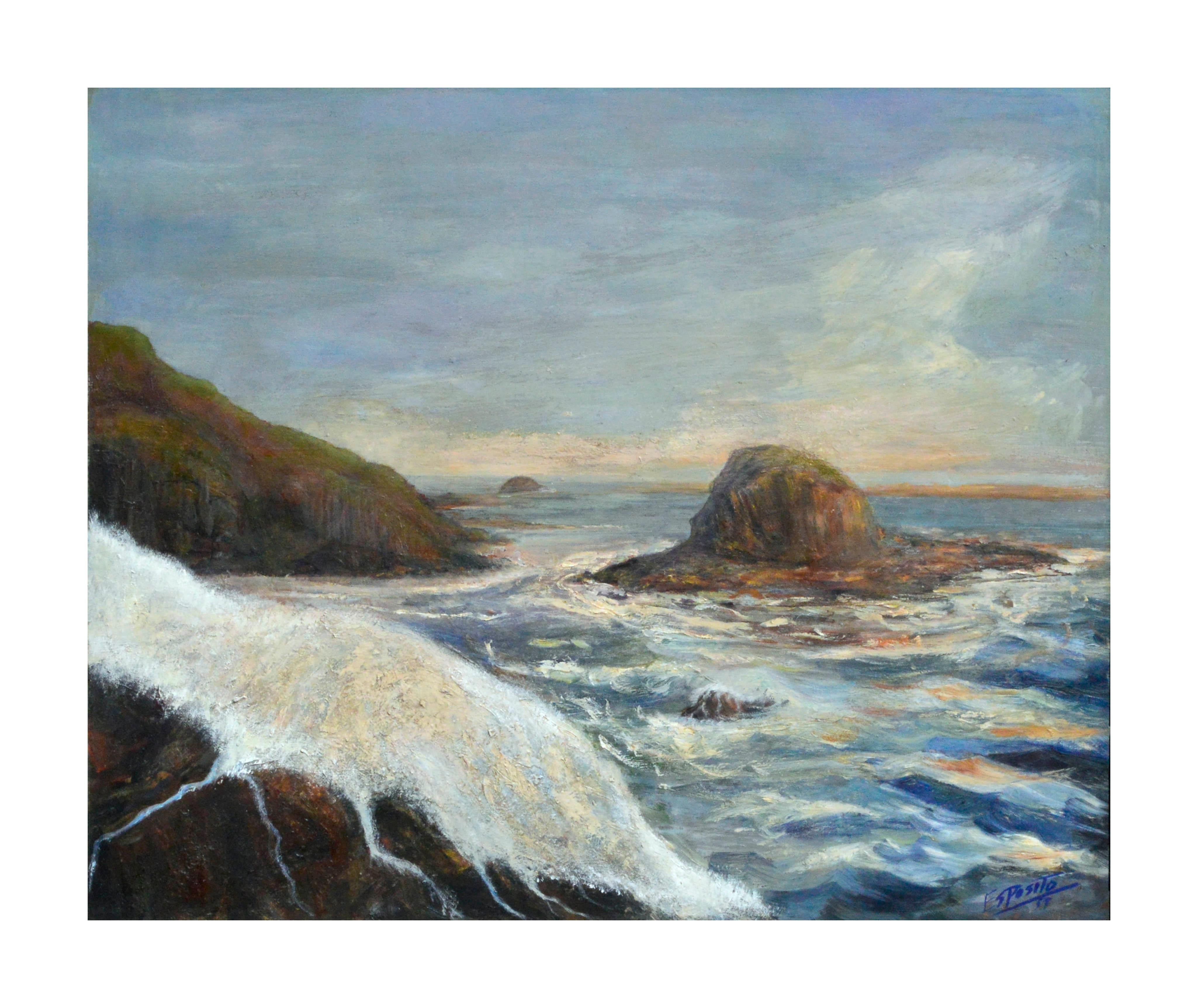 Paisaje marino de Davenport de mediados de siglo - Painting de Unknown