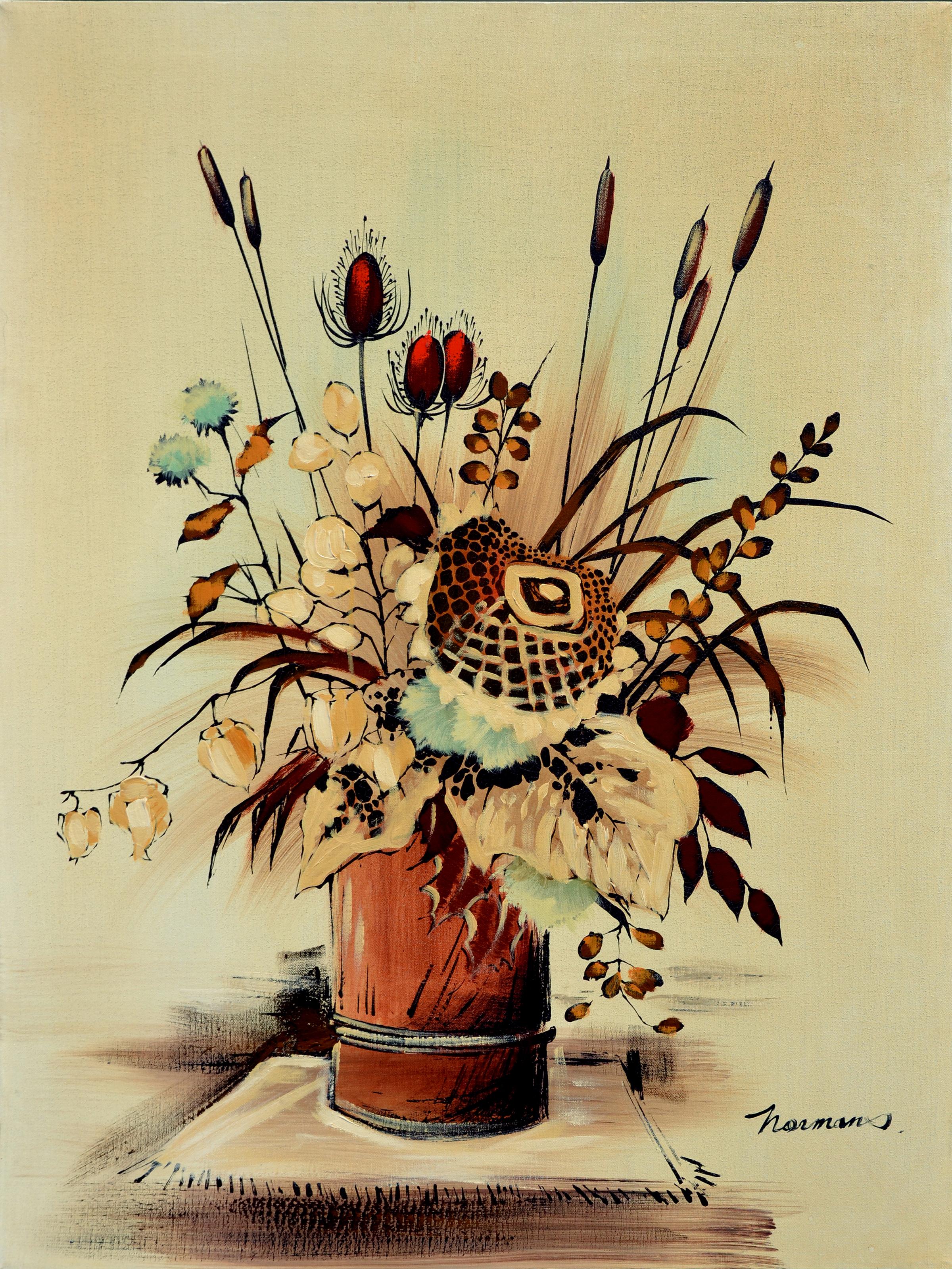 Mid-Century Dry Floral Still Life  - Painting by Unknown