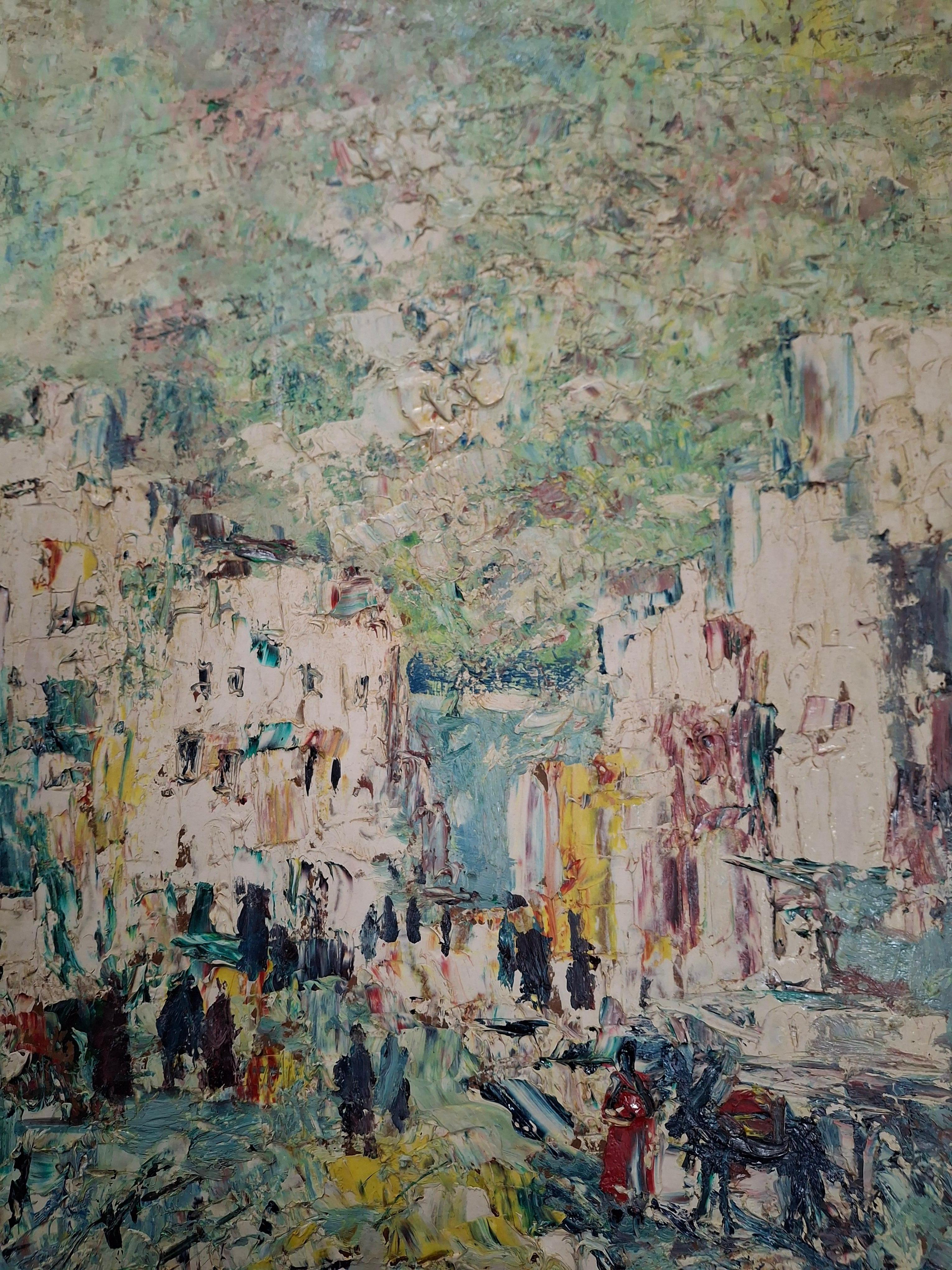 Europäische abstrakte Straßenszene aus der Jahrhundertmitte (Abstrakt), Painting, von Unknown