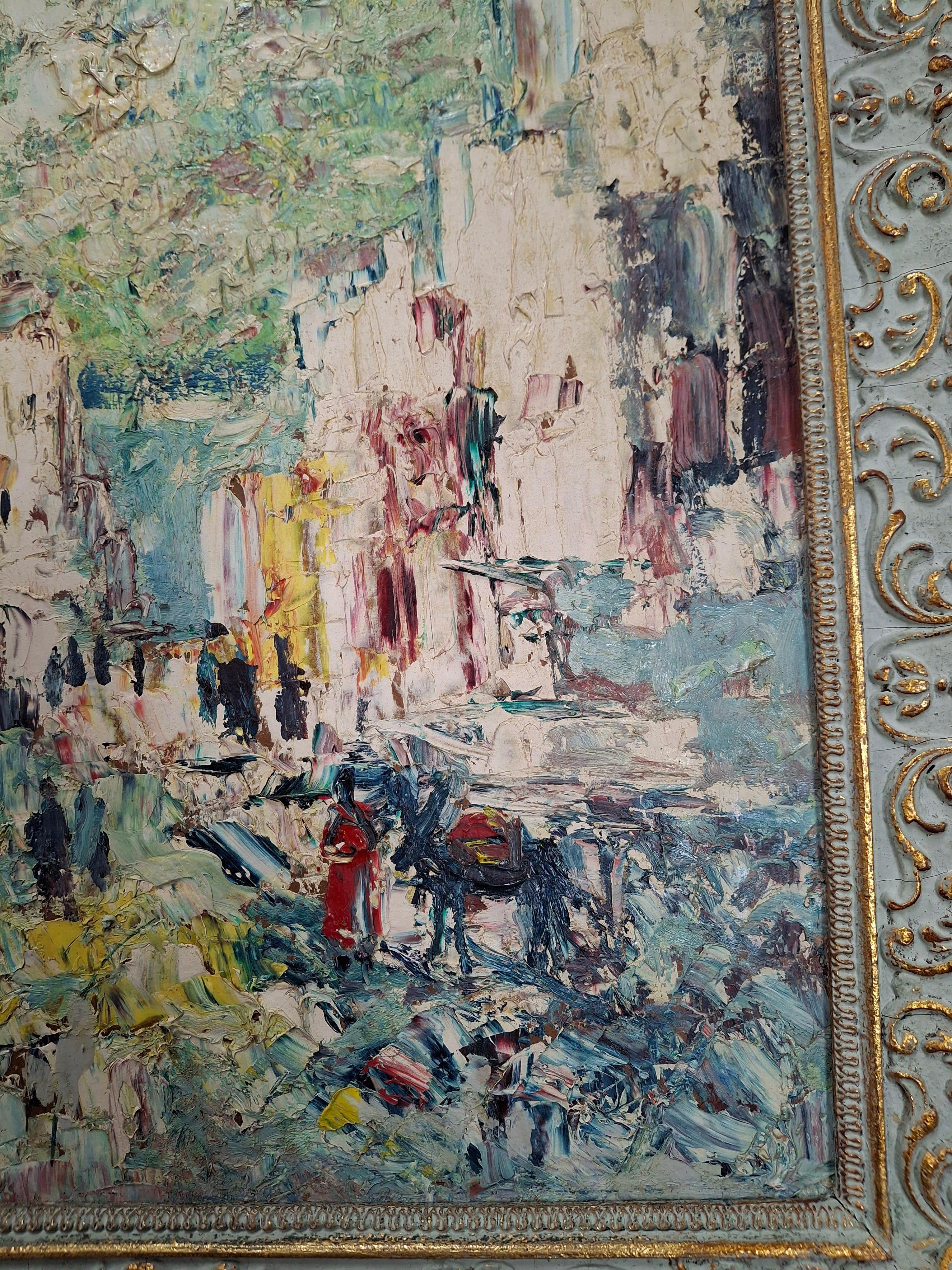 Europäische abstrakte Straßenszene aus der Jahrhundertmitte (Braun), Landscape Painting, von Unknown