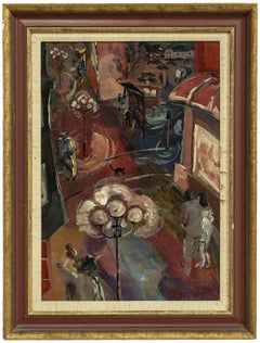 Mid Century Expressionist European Nighttime Steet Scene