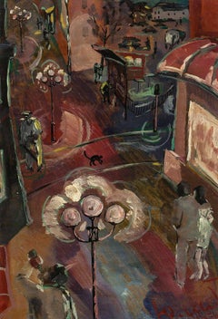 Mid Century Expressionist European Nighttime Steet Scene