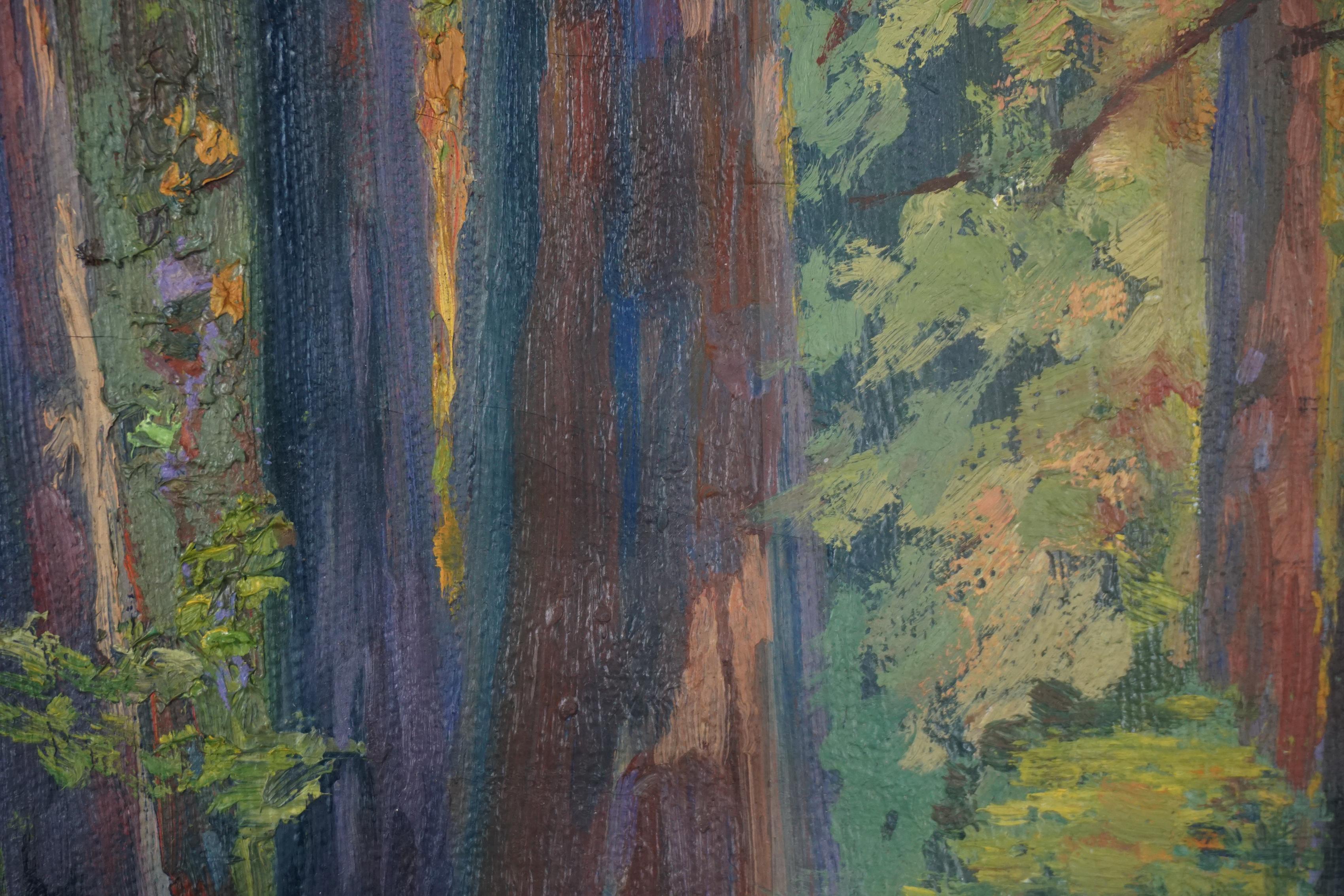 Paesaggio originale di metà secolo in legno rosso della California fauvista - Painting di Unknown