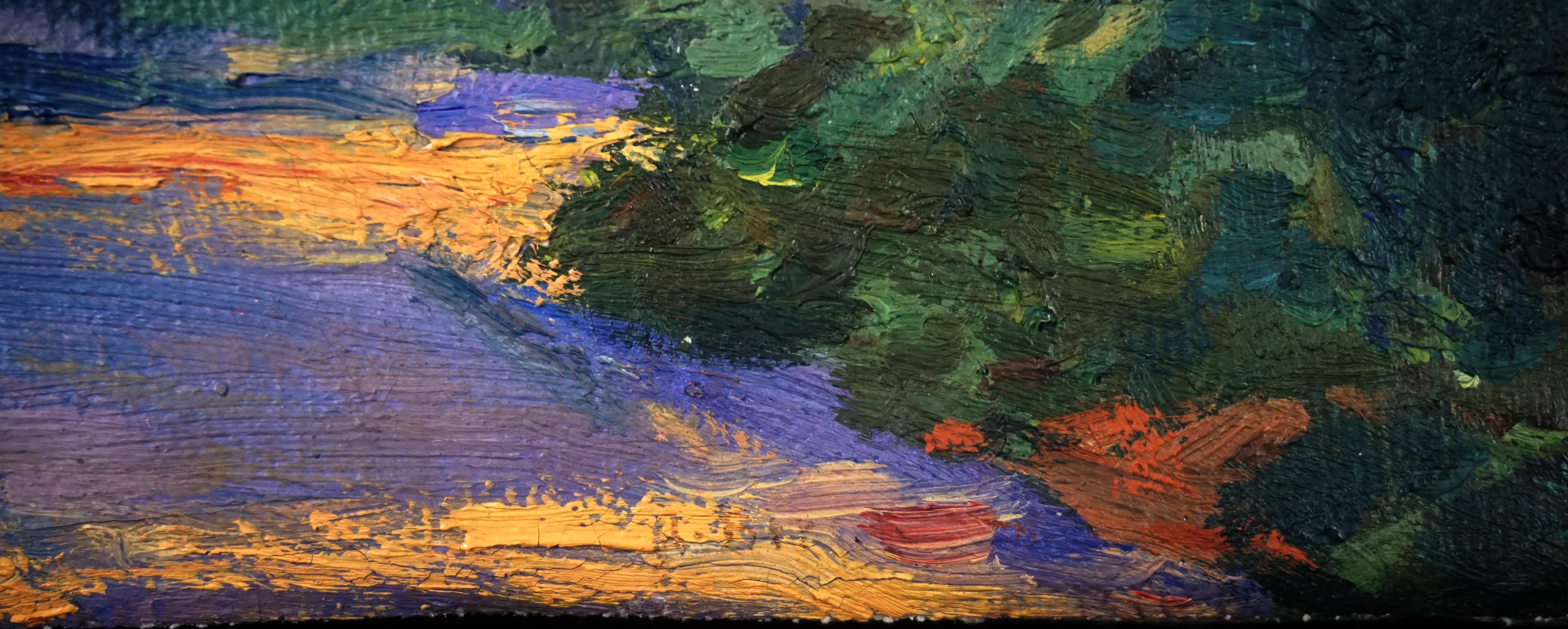 Paesaggio originale di metà secolo in legno rosso della California fauvista - Painting Dopoguerra di Unknown