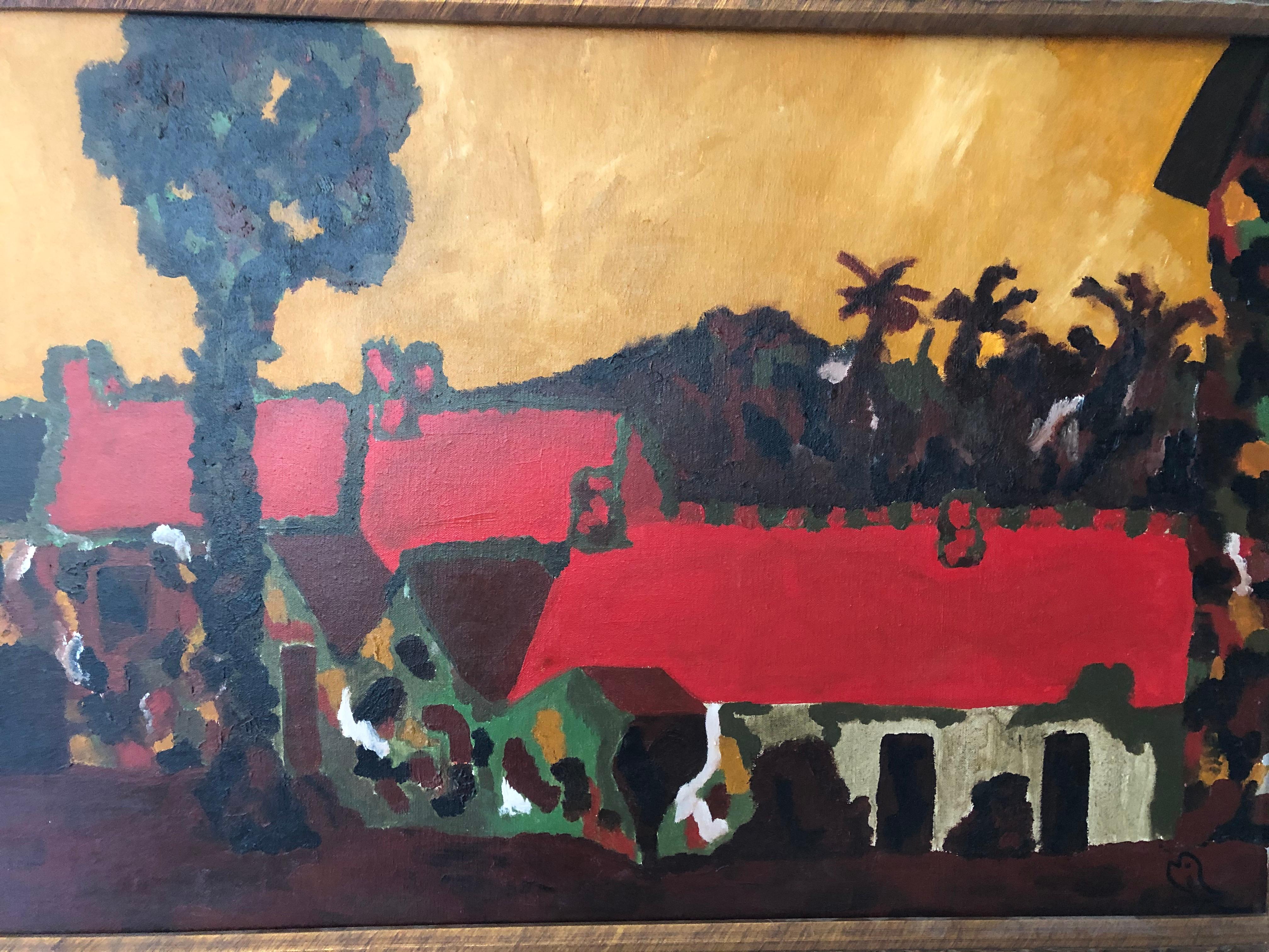 Mid Century Fauvist School - Black Landscape Painting by Unknown