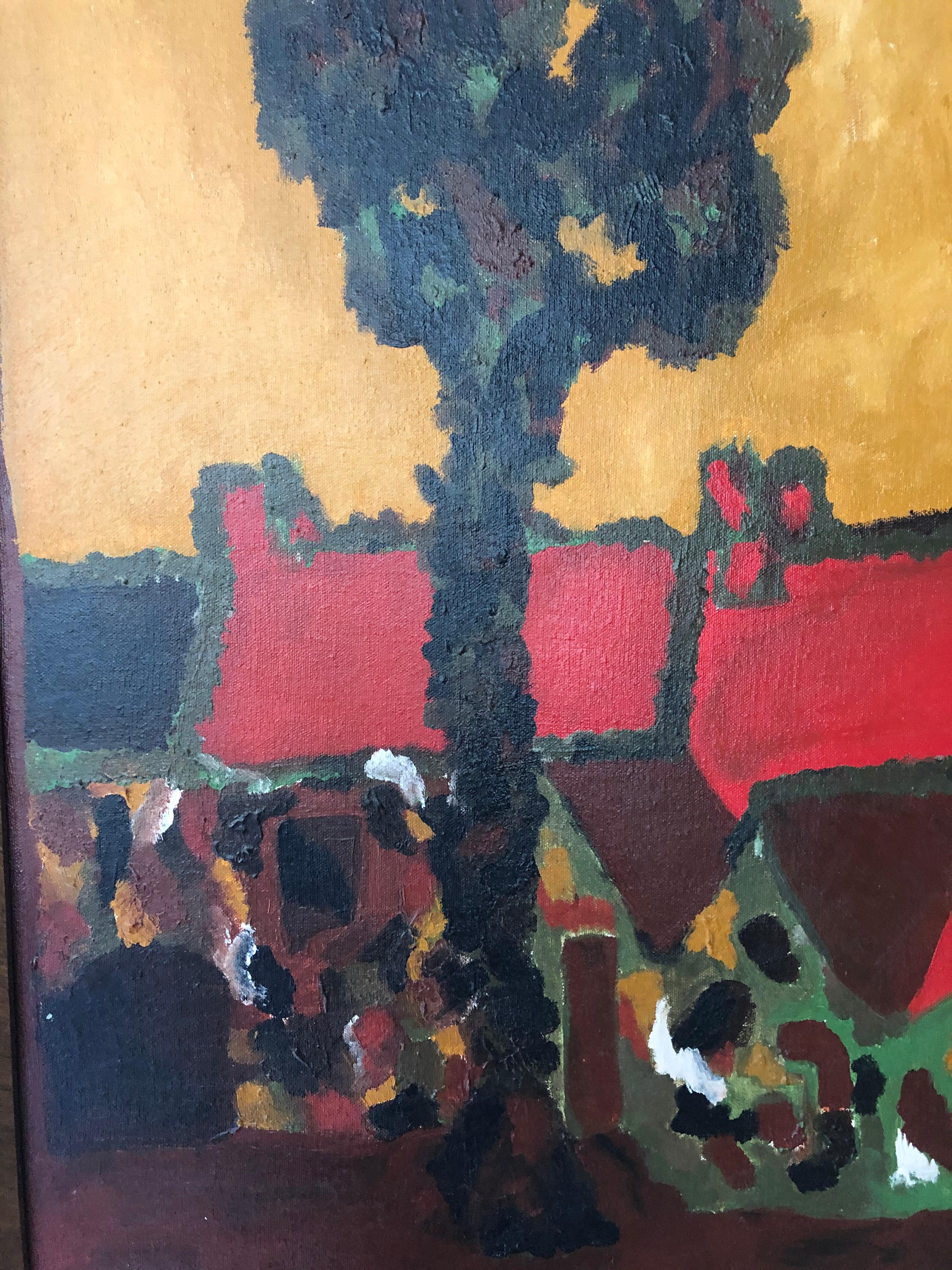 Scuola fauvista di metà secolo - Landscape Painting Nero di Unknown