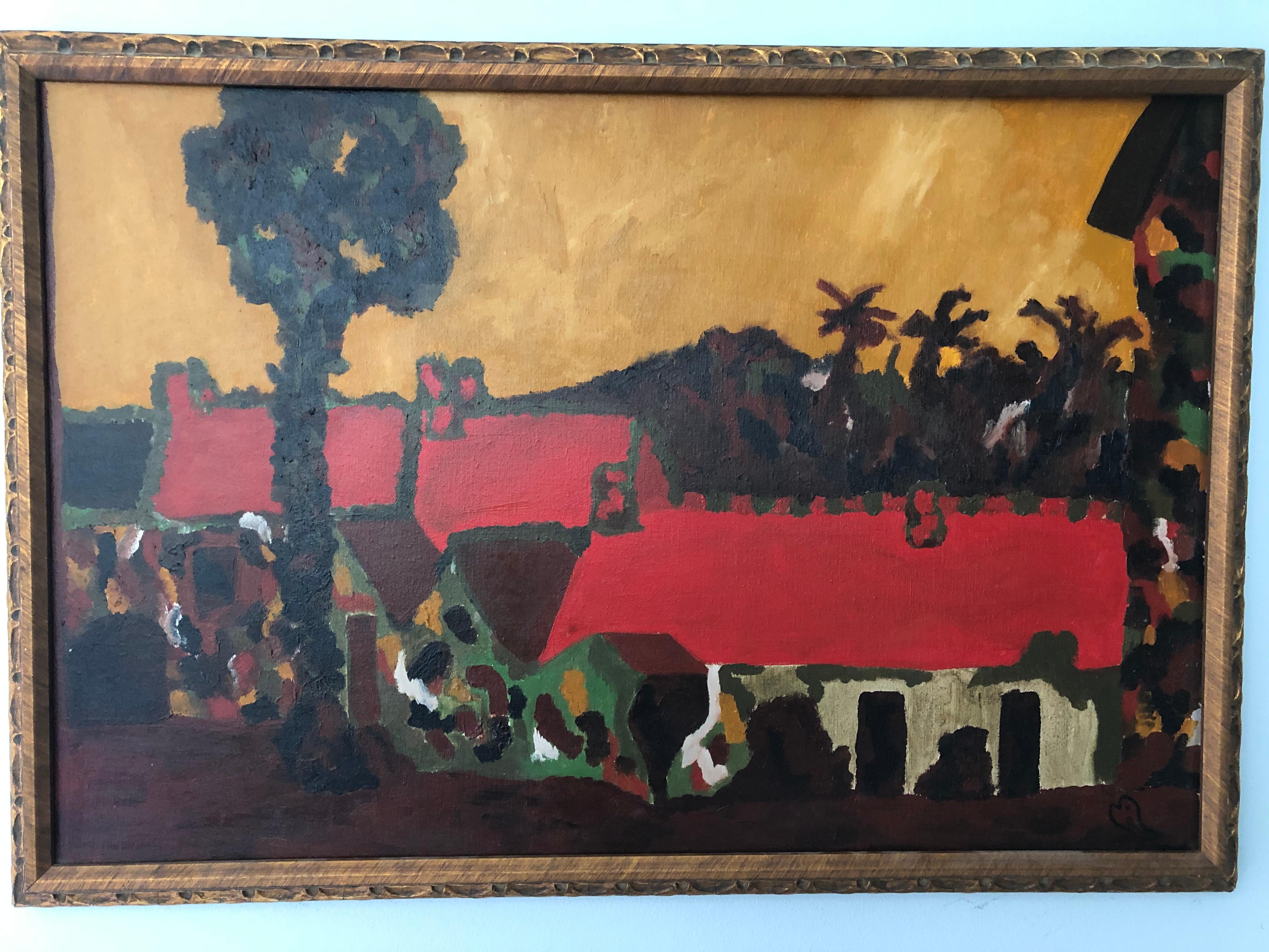 Landscape Painting di Unknown - Scuola fauvista di metà secolo
