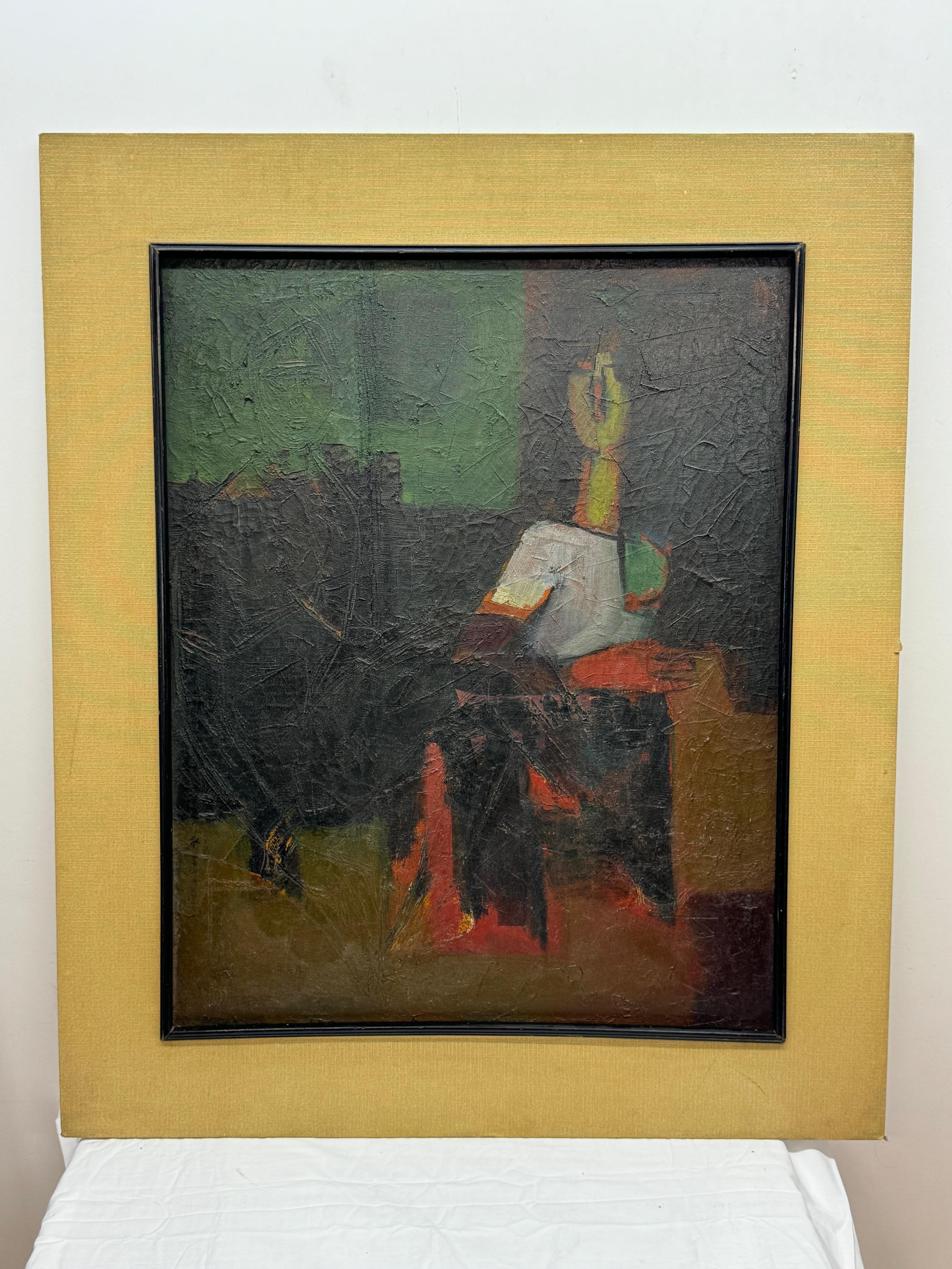 Figurative Painting di Unknown - Figurativo di metà secolo, astratto, firmato R.S. Gill