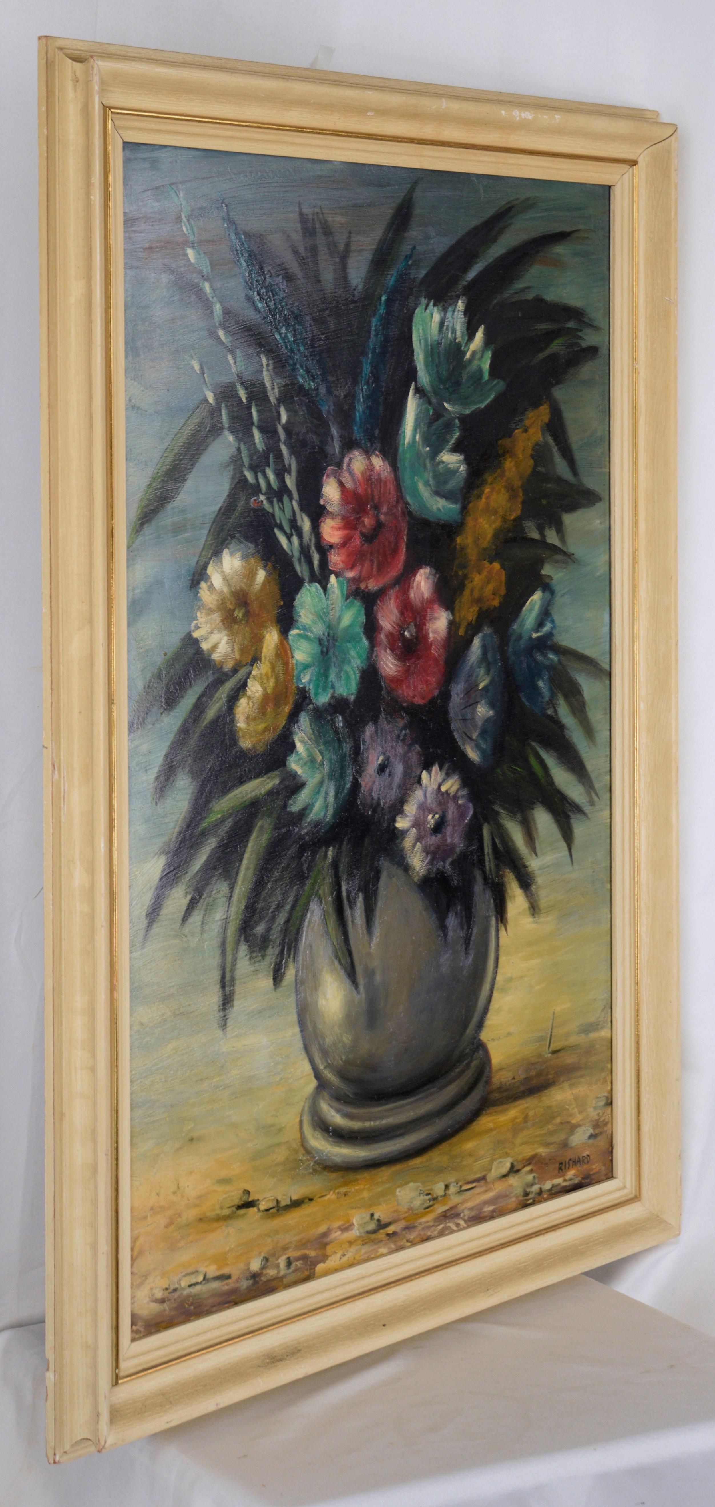 Mid Century Floral Still Life in Oil on Masonite For Sale 5