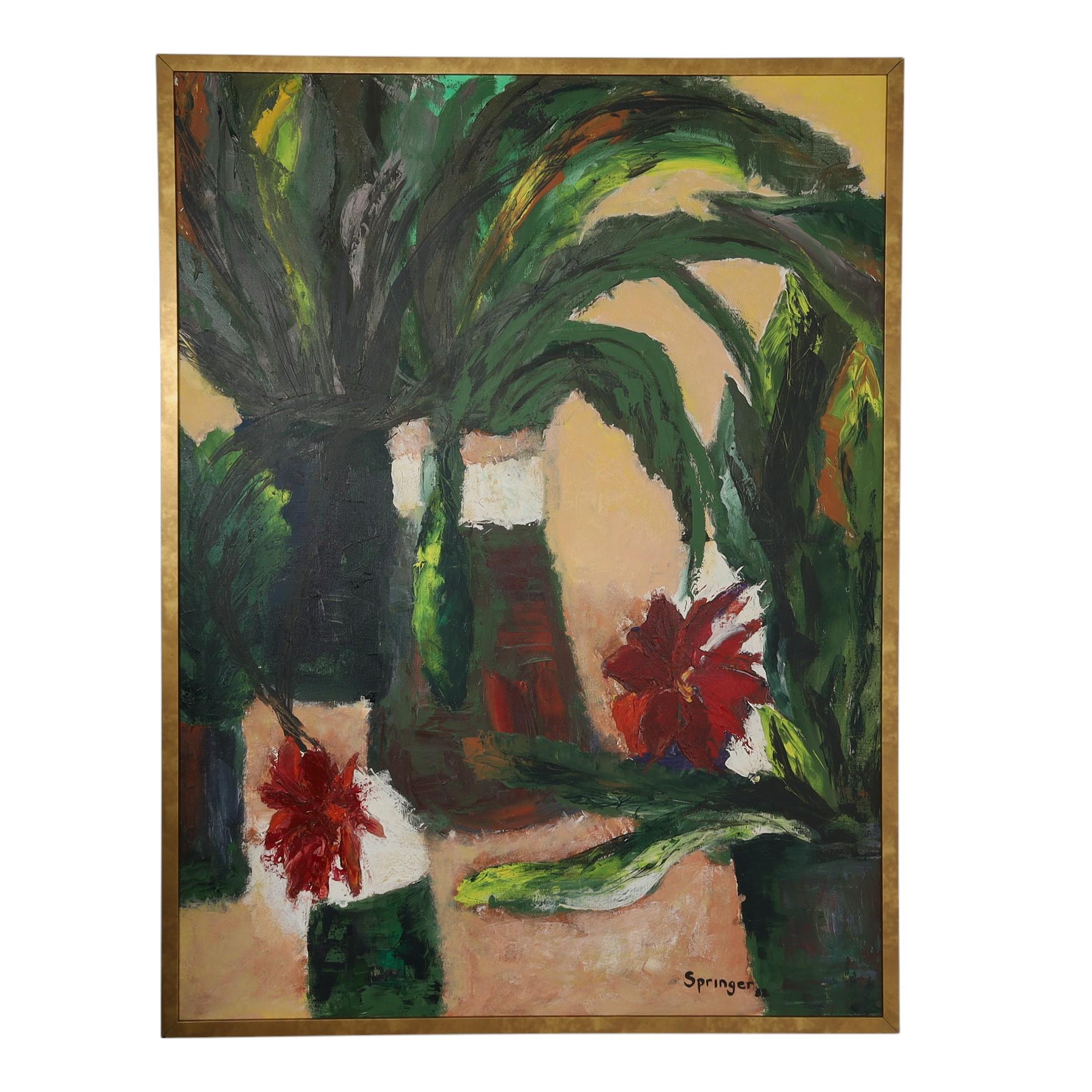 Blumenstillleben aus der Mitte des Jahrhunderts, signiert Springer – Painting von Unknown
