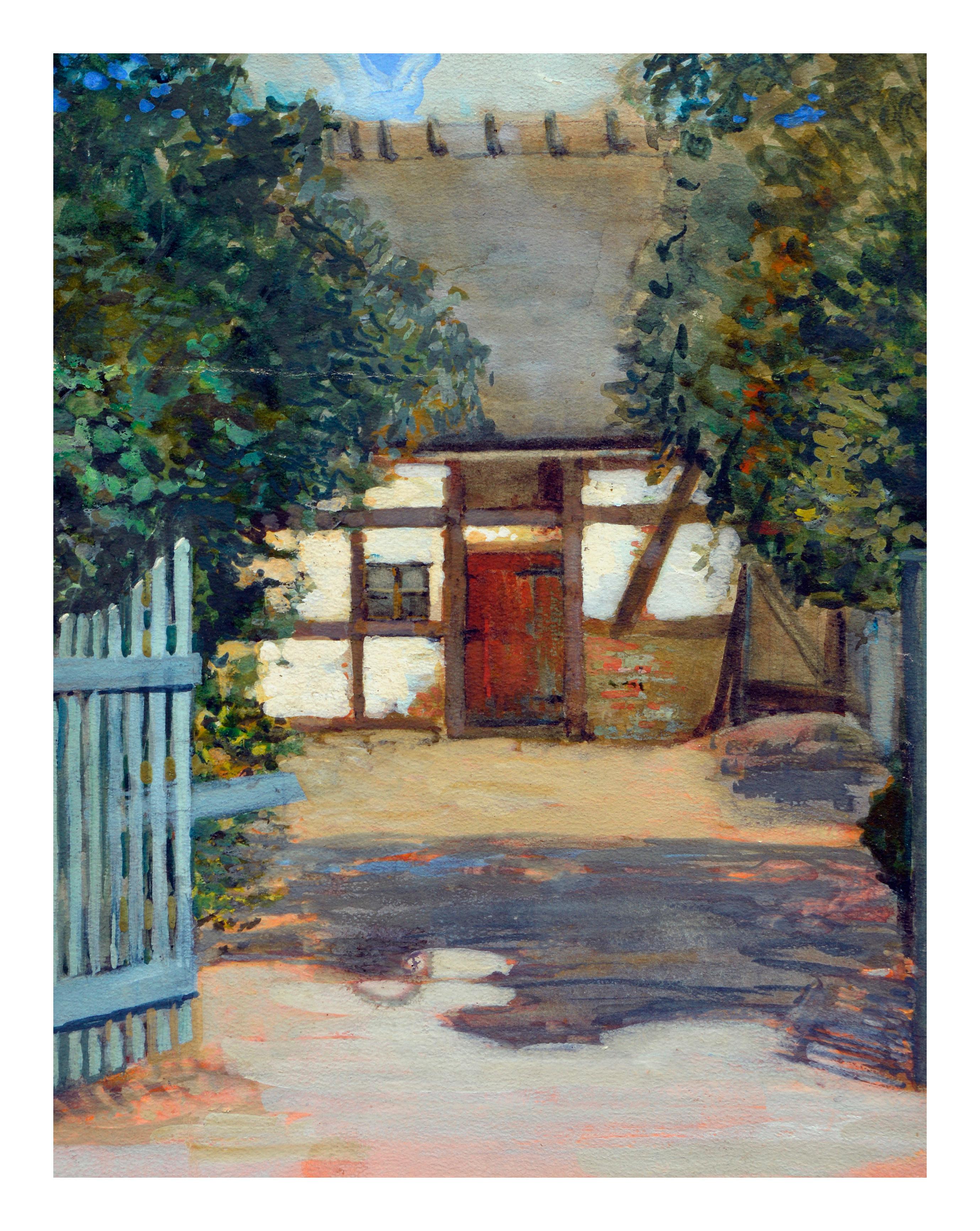 Early 20th Century French Courtyard Landscape - Painting by Unknown