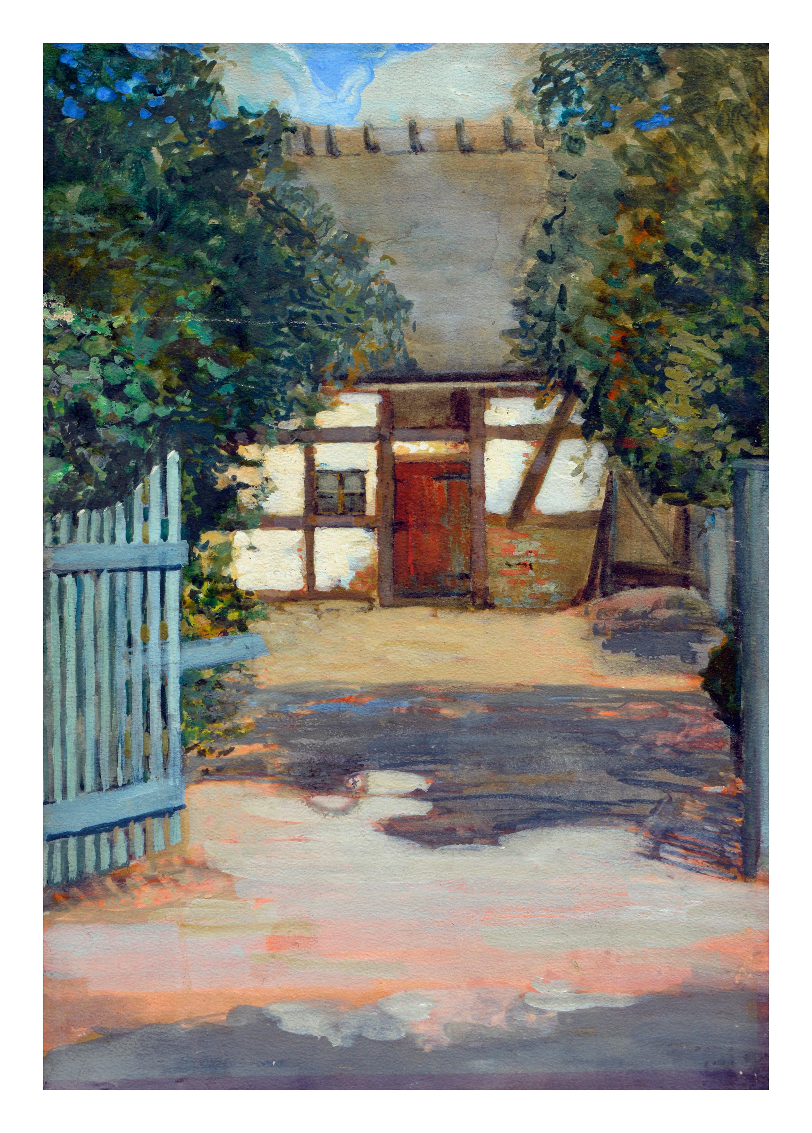 Unknown Landscape Painting - Early 20th Century French Courtyard Landscape