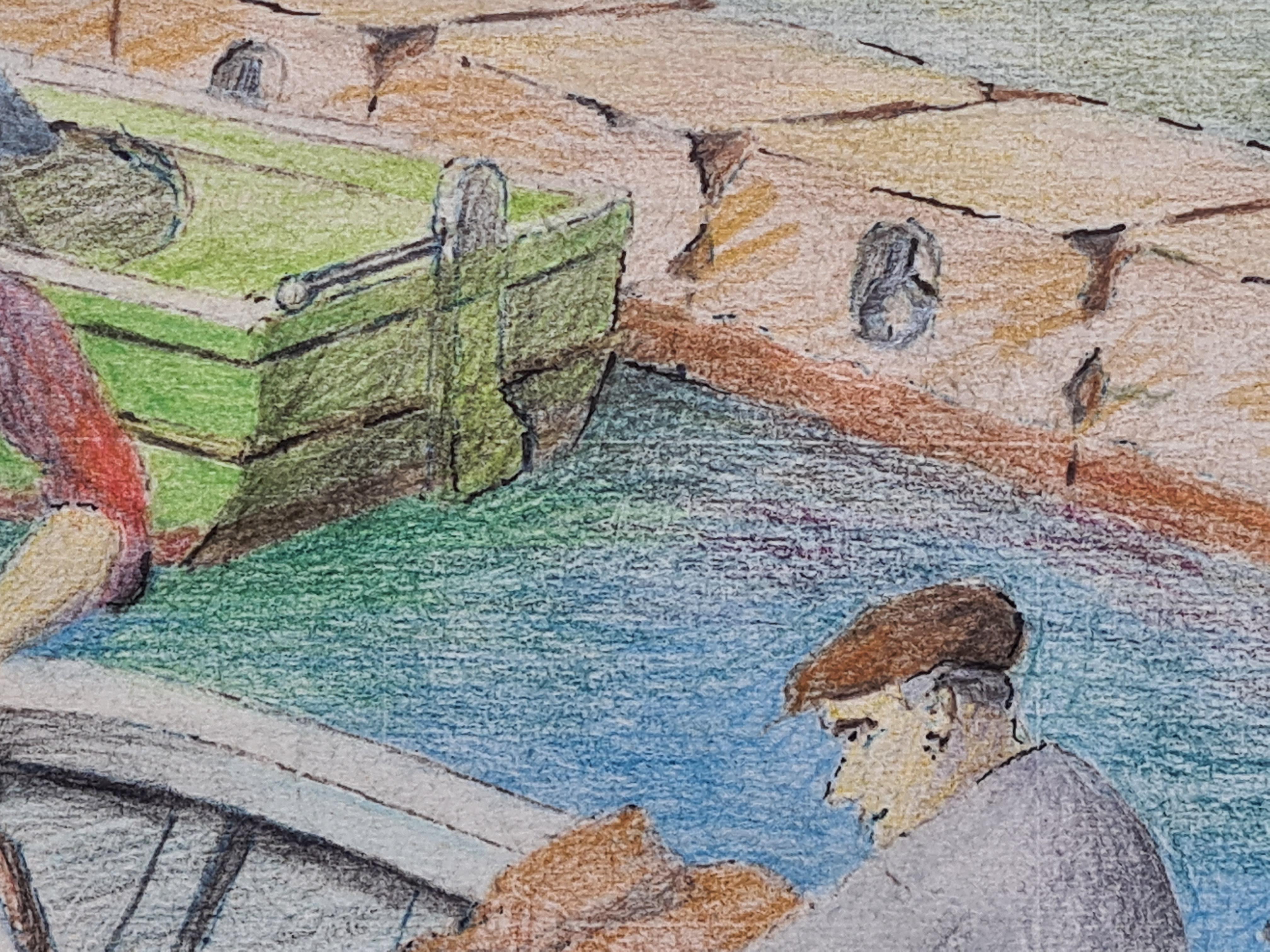 Mid Century French Drawing of The Fishermen, Port of Nice, South of France. For Sale 3