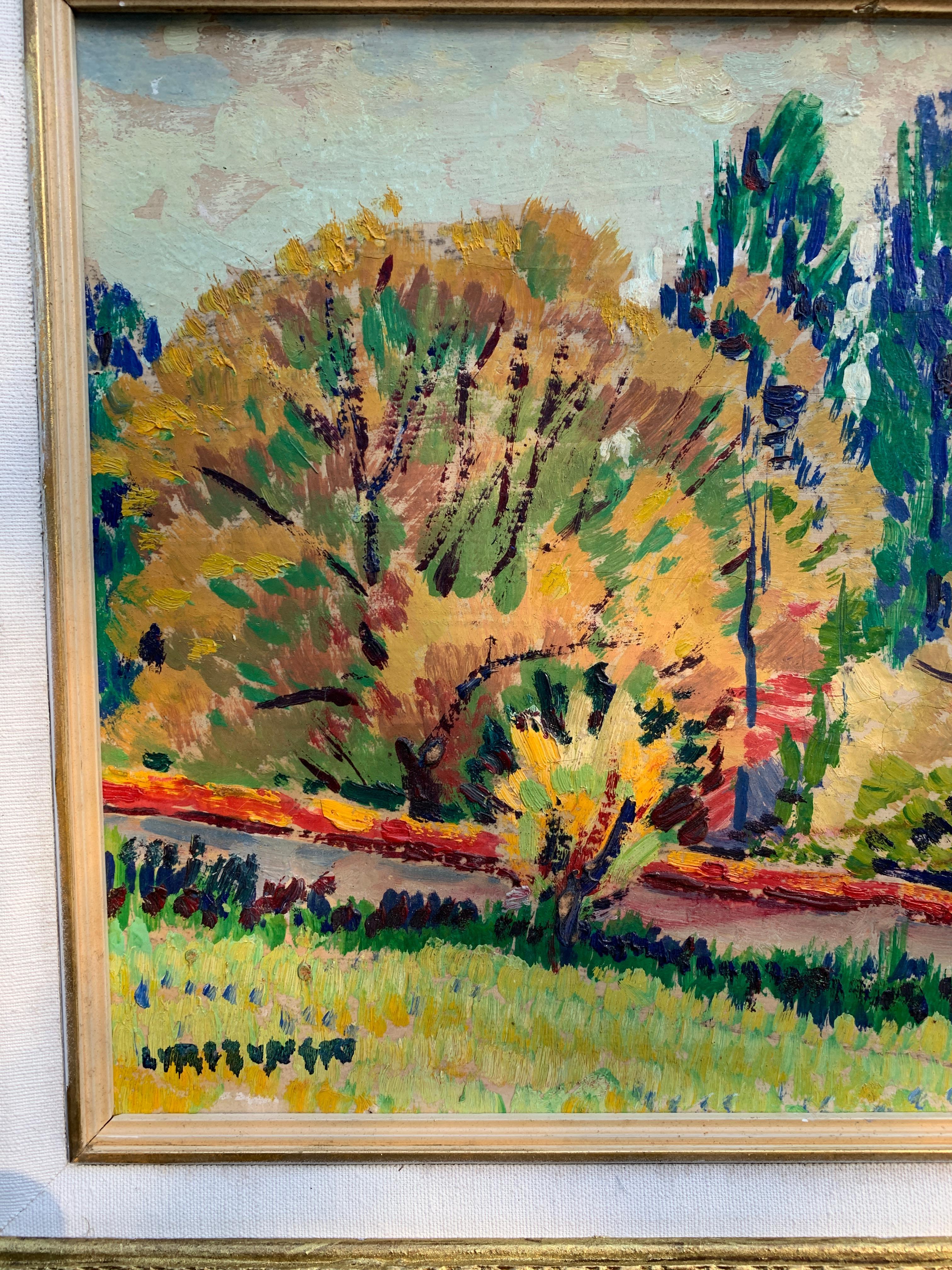 Mid Century French/European school, impressionist landscape with trees - Painting by Unknown