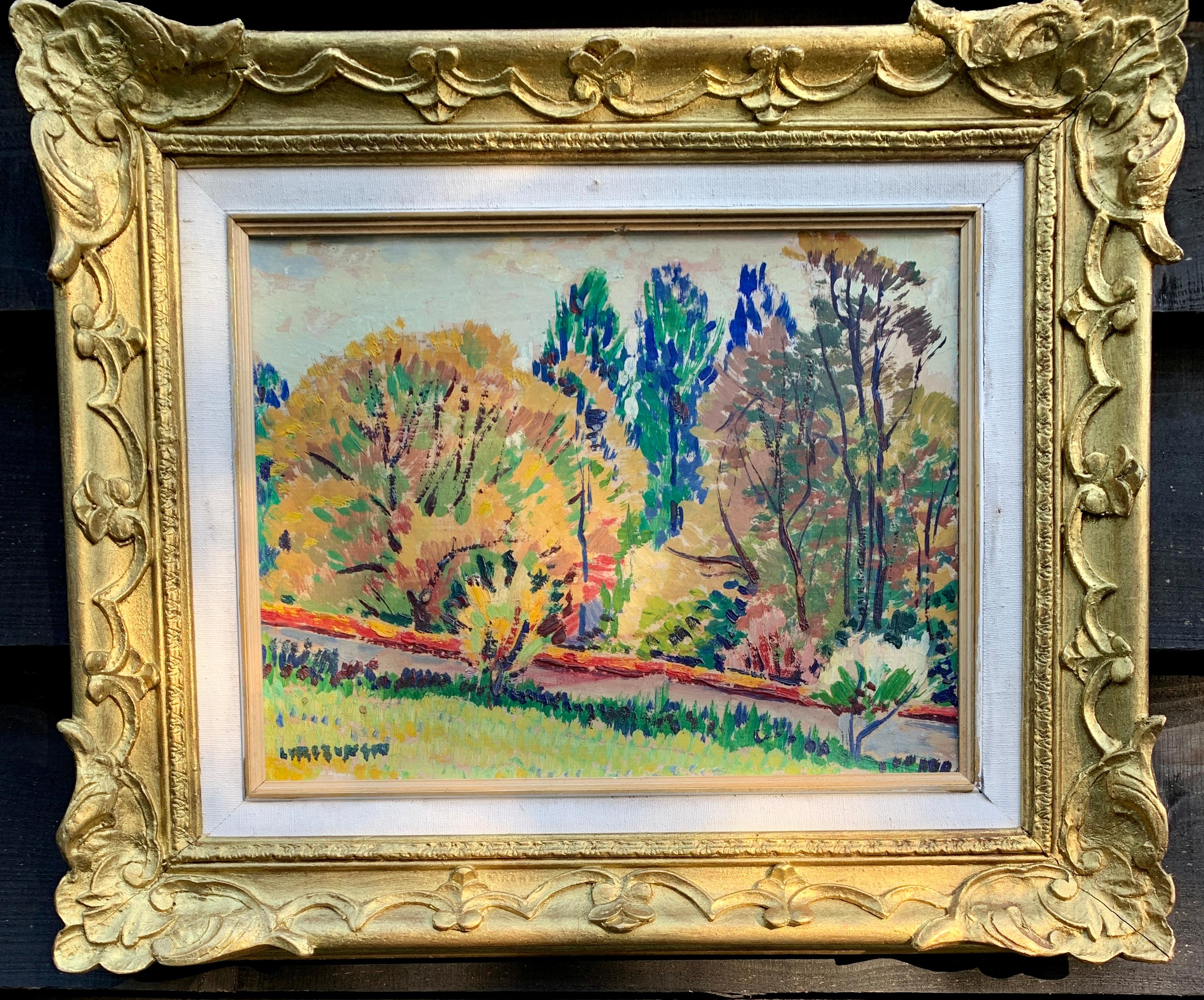Unknown Figurative Painting - Mid Century French/European school, impressionist landscape with trees
