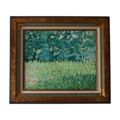 Mid-Century French Impressionist Oil Painting on Canvas in Green