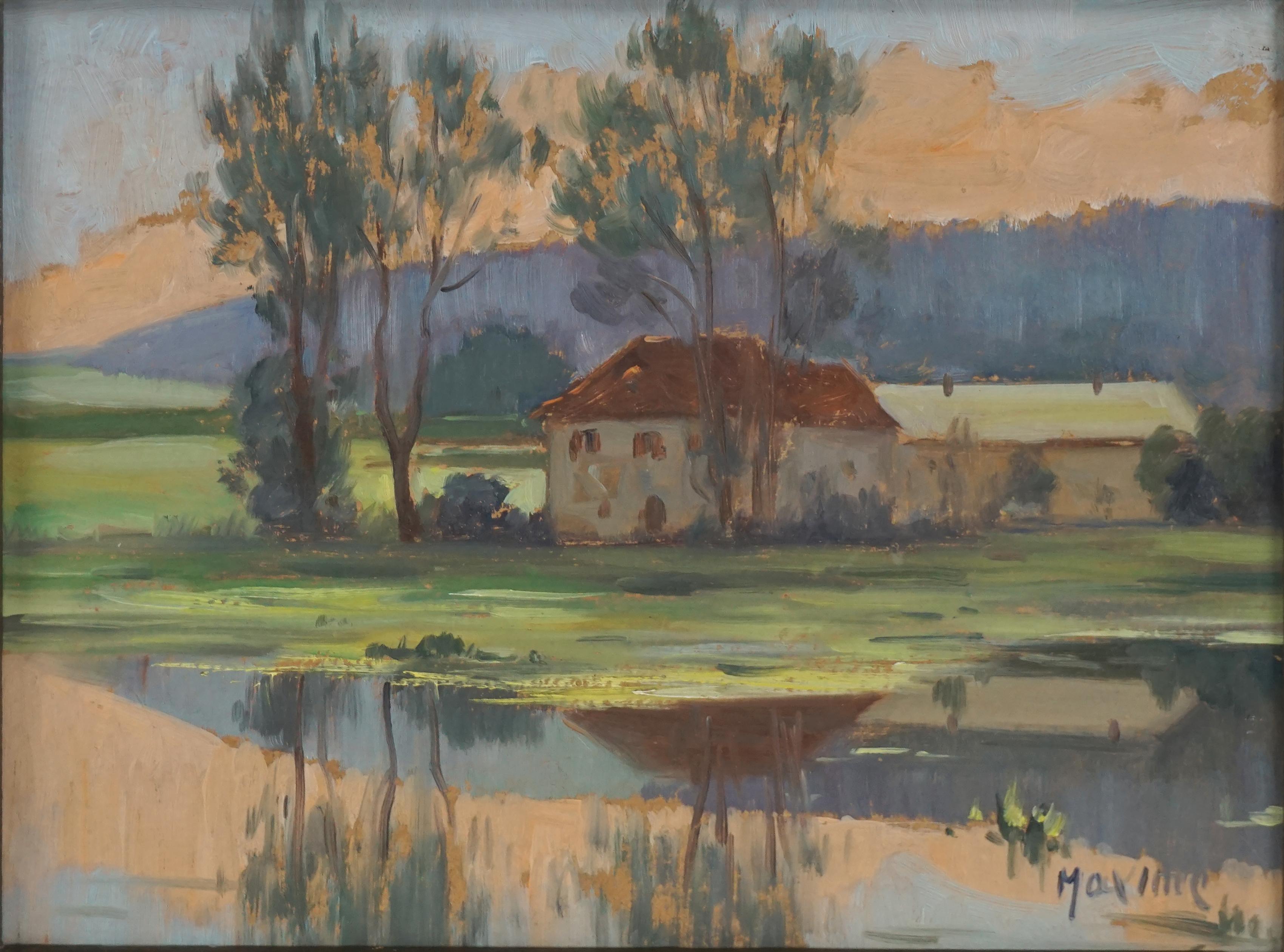 Paisaje francés de mediados de siglo -- Maison sur le lac St. Point - Painting de Unknown