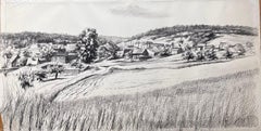 Mid Century French Original Ink Drawing Névoisins (Eure et Loire) Rural Village