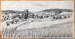 Mid Century Französisch Original-Tuschezeichnung Névoisins (Eure et Loire) Rural Village