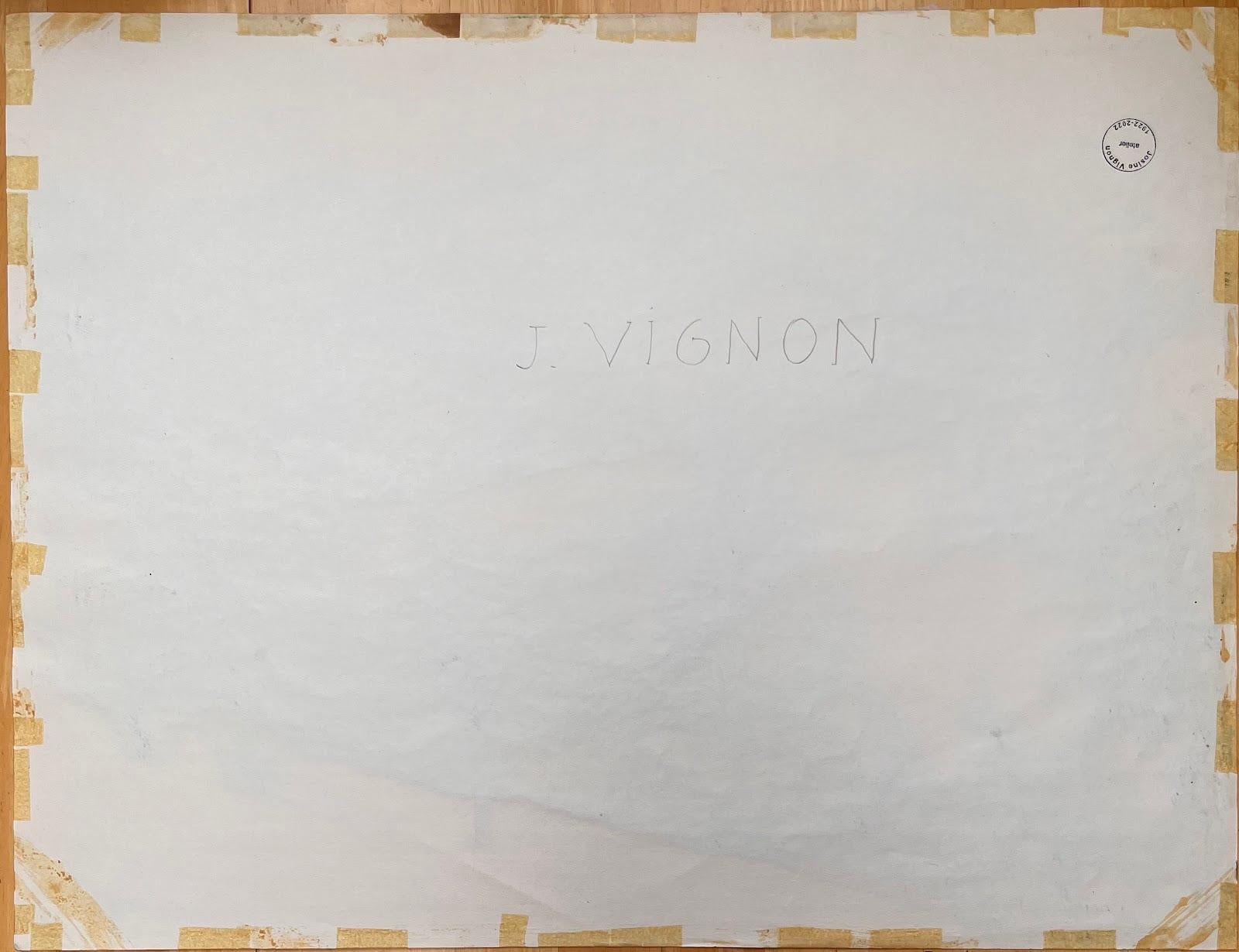 Dessin à l'encre original français du milieu du siècle représentant un paysage de village à flanc de colline en vente 1