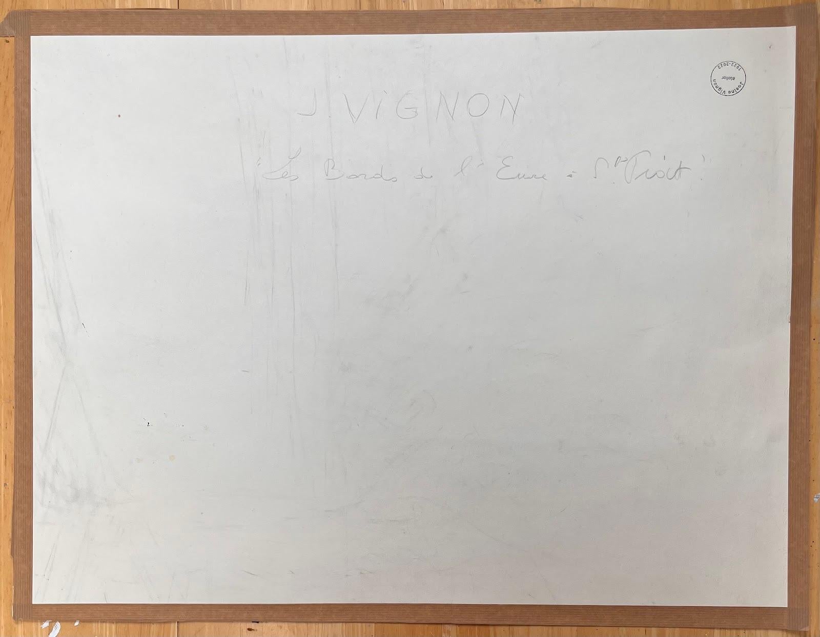 Französische Original-Tinte-Zeichnung einer Fluss-Szene mit Boot, Mitte des Jahrhunderts im Angebot 1