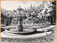 Französische Original-Tintenzeichnung des Place des Vosges aus der Mitte des Jahrhunderts (Paris 1970)