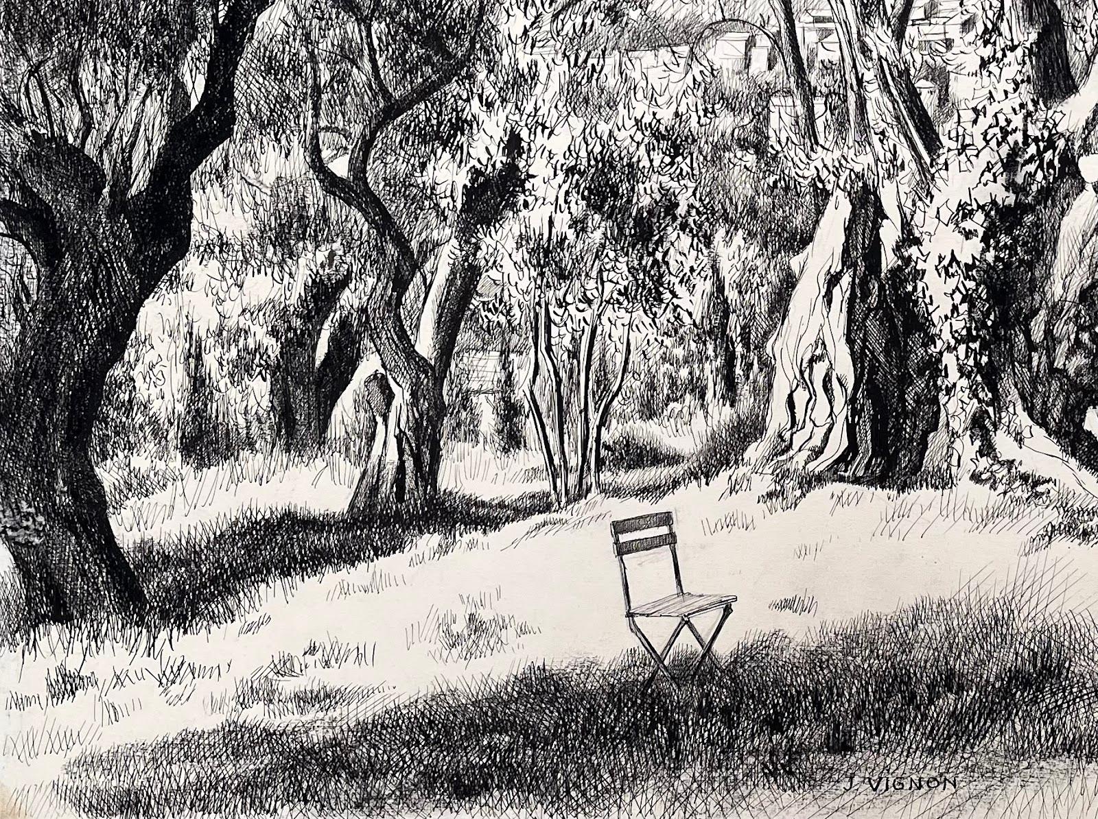 Titre : Dessin à l'encre original du milieu du siècle - Vue des oliviers et du village perché (1968)

Artistics : Josine Vignon (française 1922-2022)

Médium : Encre sur papier

Taille : 19,75 (hauteur) x 25,75 (largeur)

Signé : Centre inférieur ;