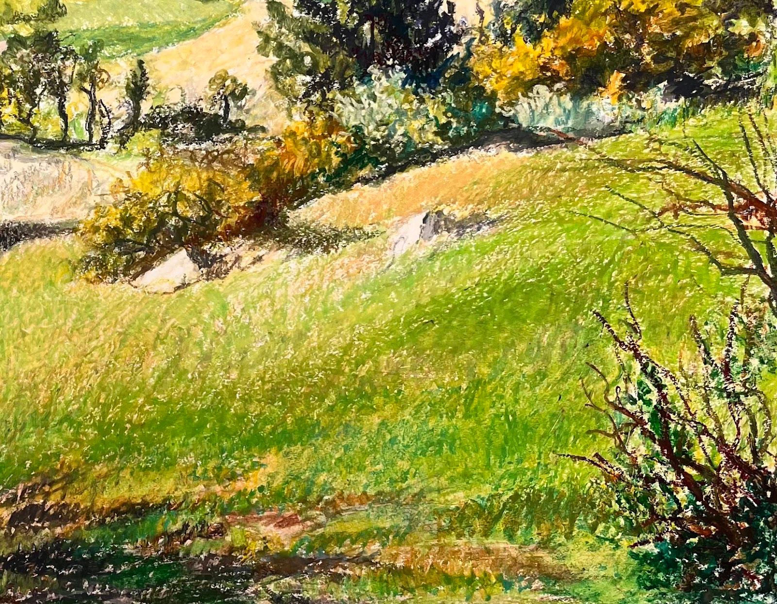 Pintura original francesa de mediados de siglo sobre un paisaje rural montañoso en venta 1
