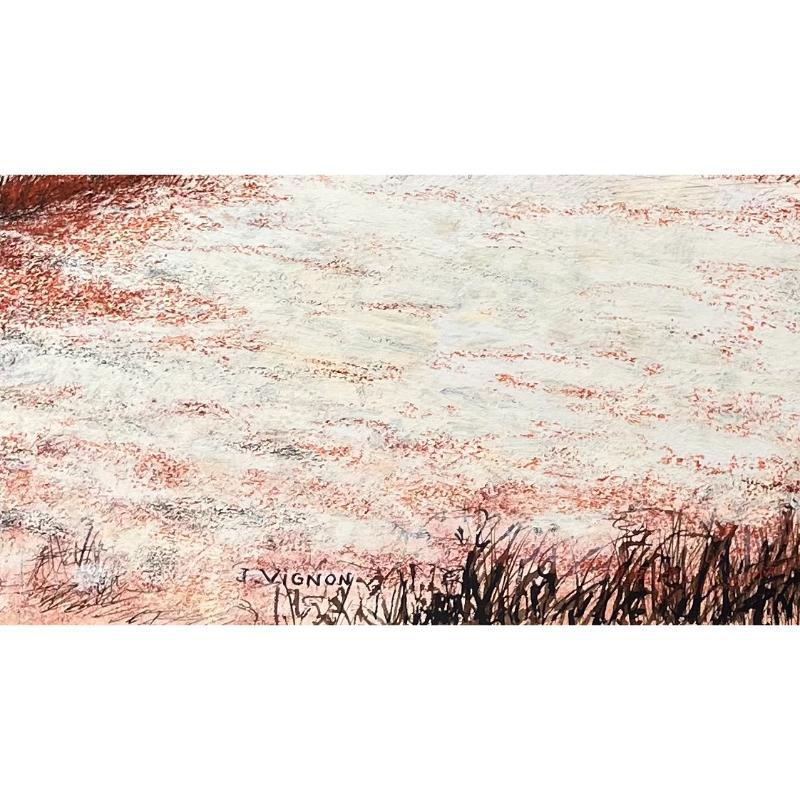 Disegno originale a pastello di un paesaggio montano della metà del secolo scorso in vendita 1