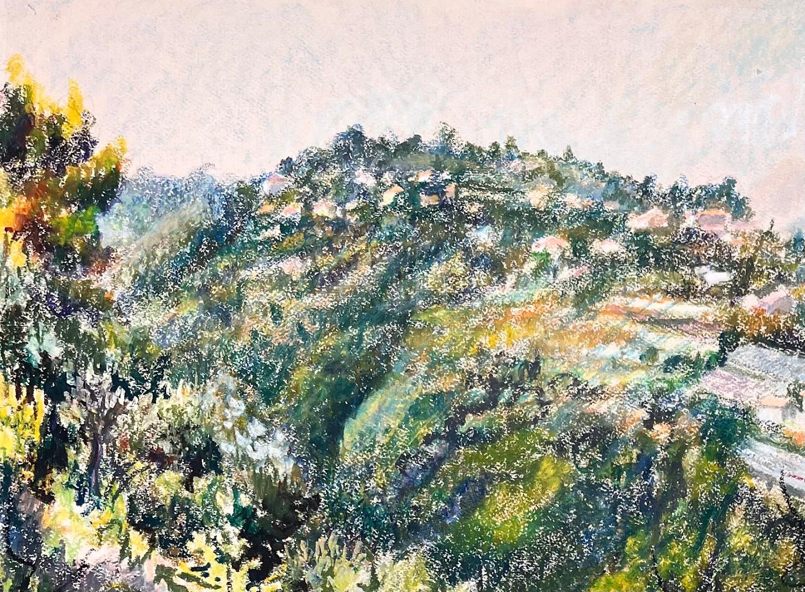 Peinture originale du milieu du siècle Le Mont Chauve et les collines de Nice - Impressionnisme Painting par Josine Vignon