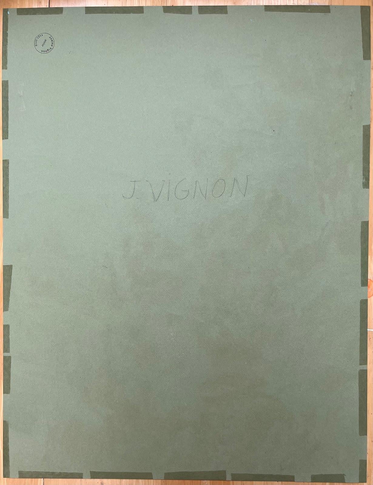 Französisches Original-Pastellgemälde aus der Mitte des Jahrhunderts mit einem Dorf in den Klippen im Angebot 1
