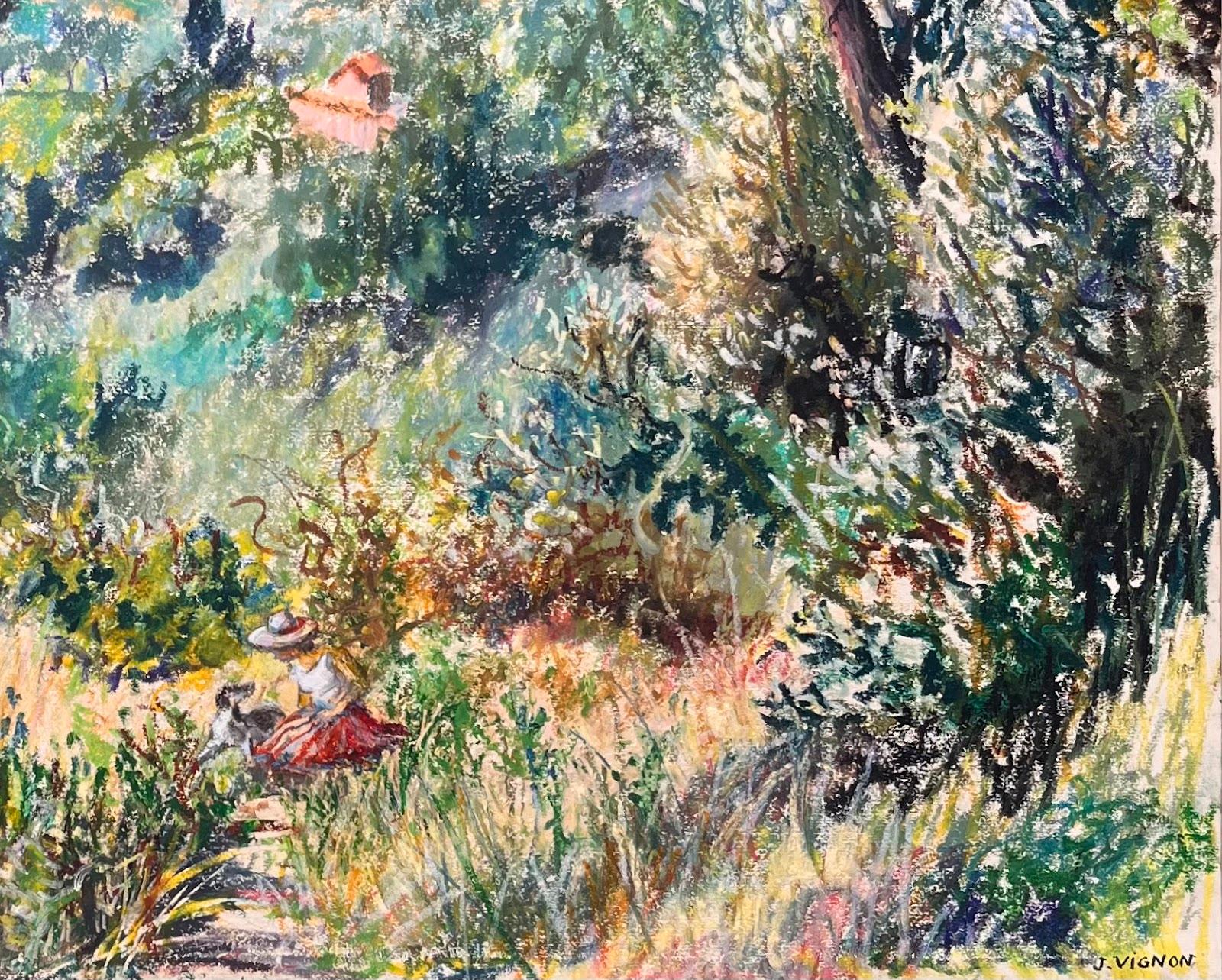 Mid Century French Original Pastel Painting of a Summer Landscape (1979) 1