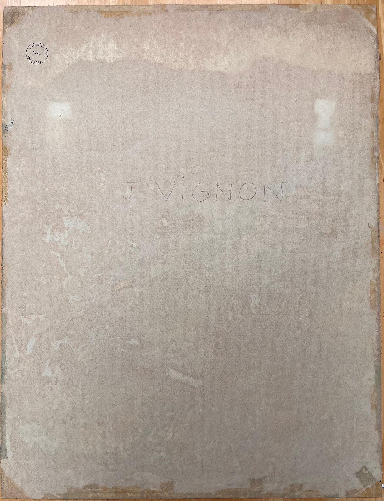 Pintura al pastel original francesa de mediados de siglo sobre un vibrante paisaje urbano de ladera en venta 2