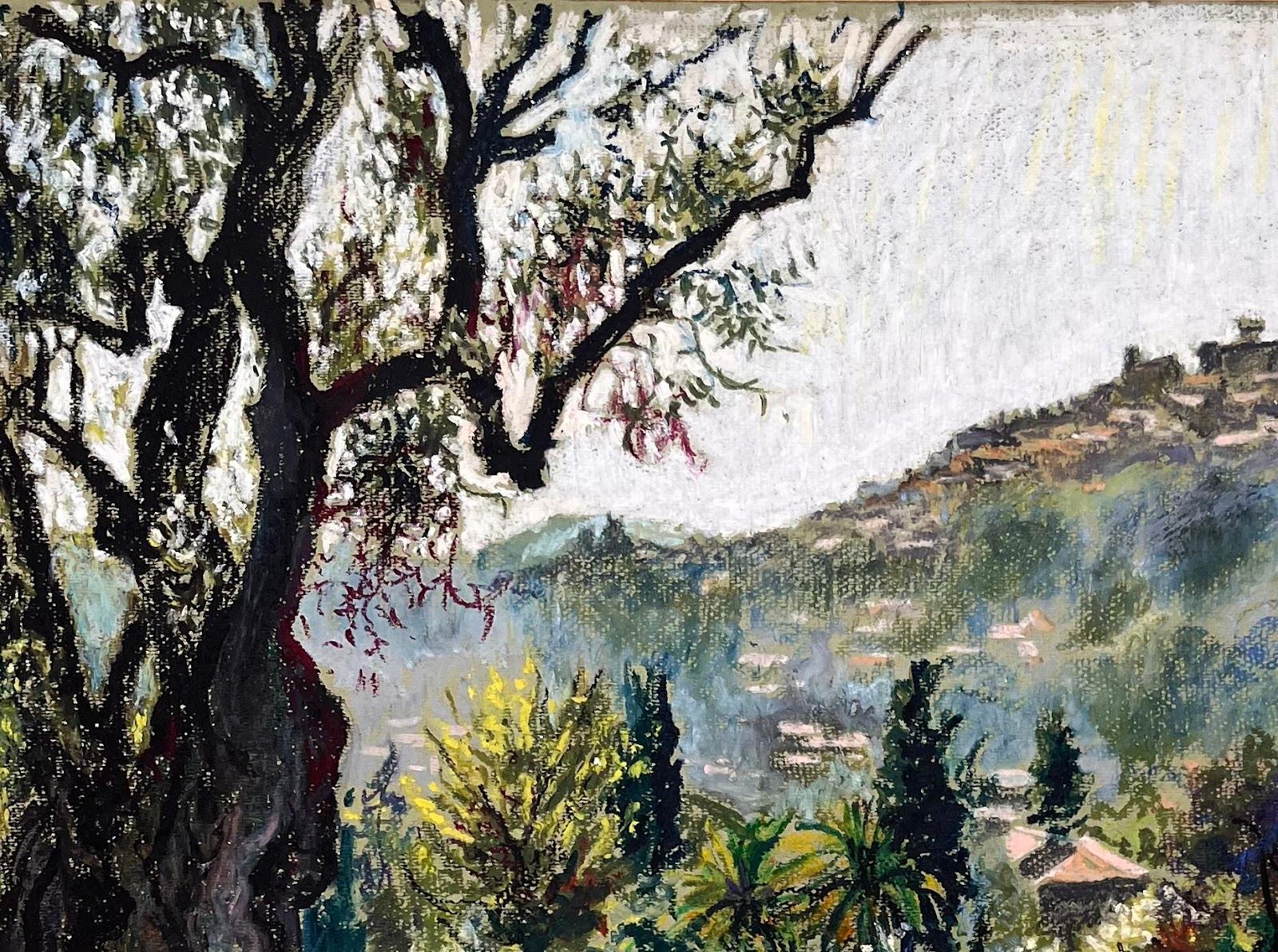 Mid Century Französisch Original Pastell Gemälde von Cagnes-sur-Mer (Impressionismus), Painting, von Josine Vignon