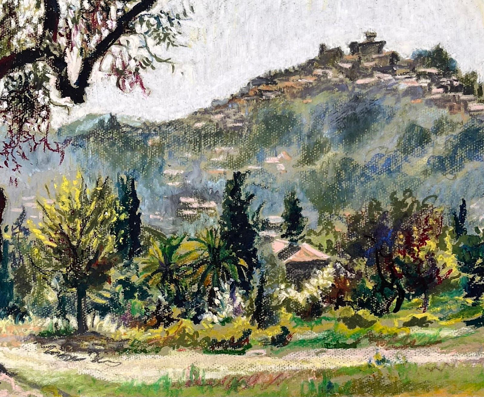 Mid Century Französisch Original Pastell Gemälde von Cagnes-sur-Mer 1