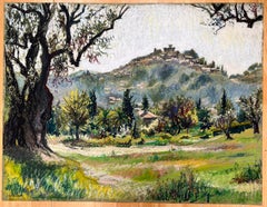 Mid Century French Original Pastel Painting of Cagnes-sur-Mer