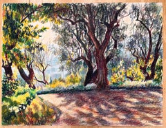 Mid Century French Original Pastel Painting of Renoir's Garden