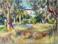 Französisches Original-Pastellgemälde aus der Mitte des Jahrhunderts von Renoirs Haus in Cagnes-sur-Mer