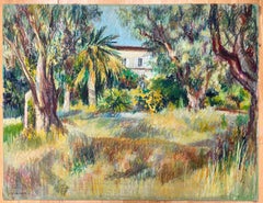 Mid Century French Original Pastel Painting of Renoir's House in Cagnes-sur-Mer